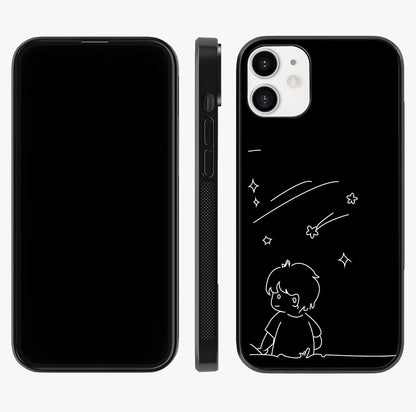 Line Art Boy With Shooting Stars Glass Case displayed upright for full design visibility and premium finish.