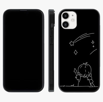 Line Art Girl With Shooting Stars Glass Case displayed upright for full design visibility and premium finish.