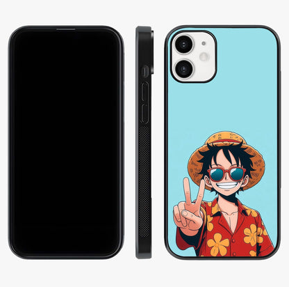 Luffy Summer Anime Vibe Glass Case displayed upright for full design visibility and premium finish.