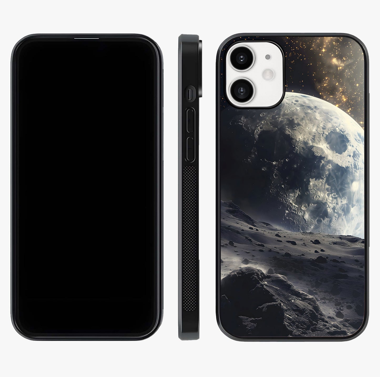 Lunar Horizon Glow Glass Case displayed upright for full design visibility and premium finish.
