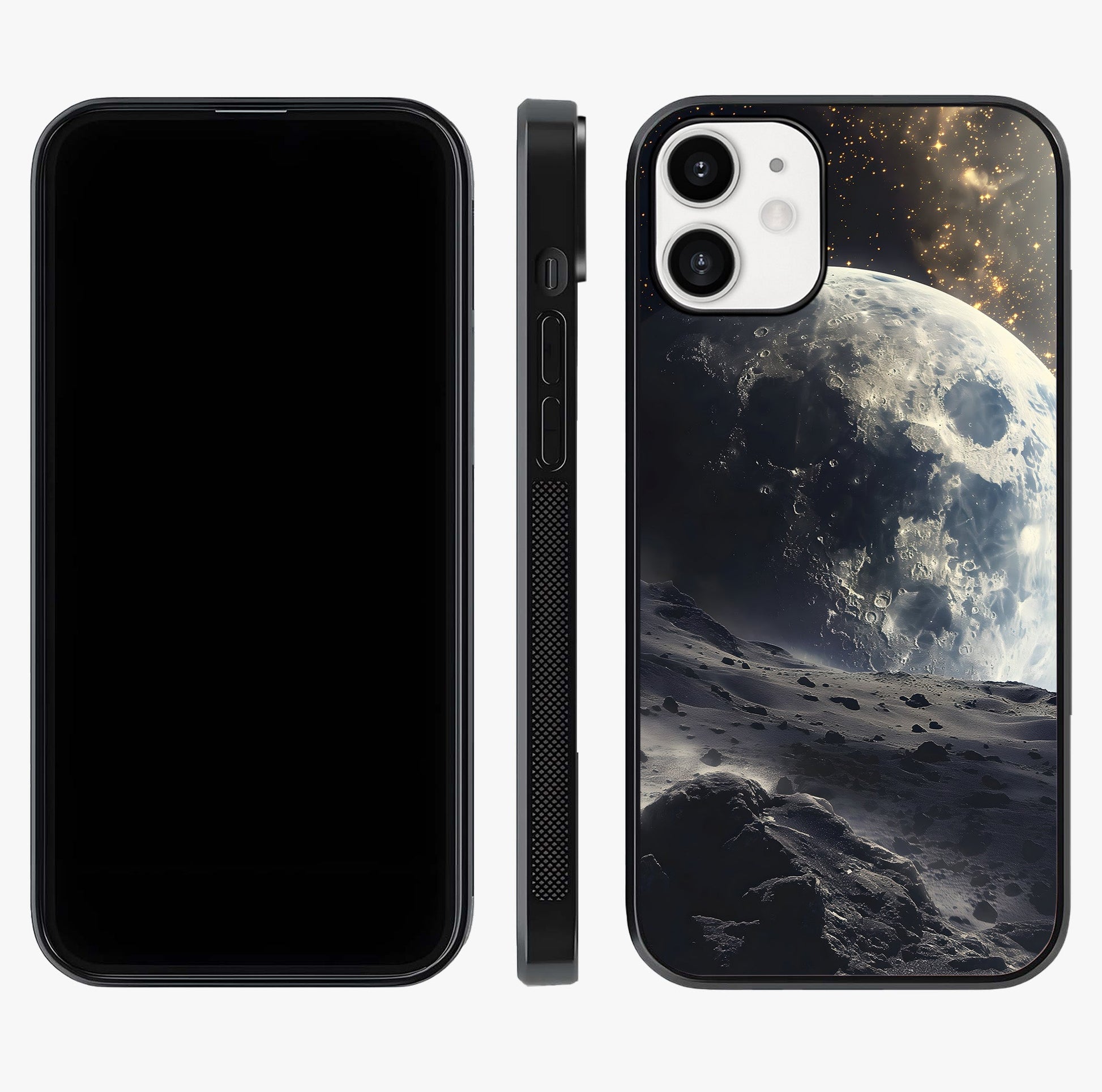Lunar Horizon Glow Glass Case displayed upright for full design visibility and premium finish.