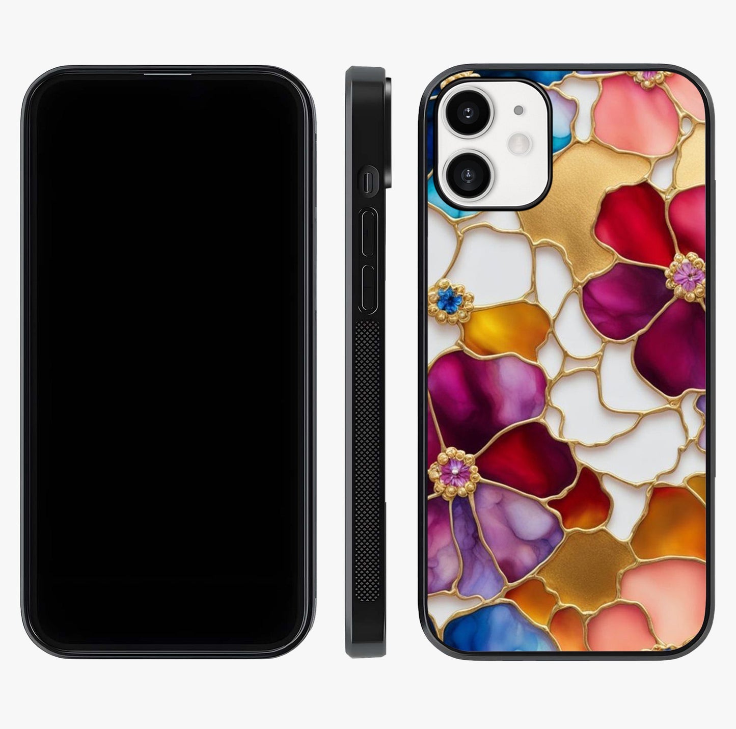 Marble Flower Pattern Glass Case displayed upright for full design visibility and premium finish.