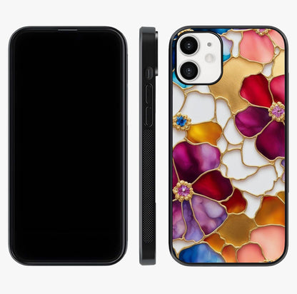 Marble Flower Pattern Glass Case displayed upright for full design visibility and premium finish.
