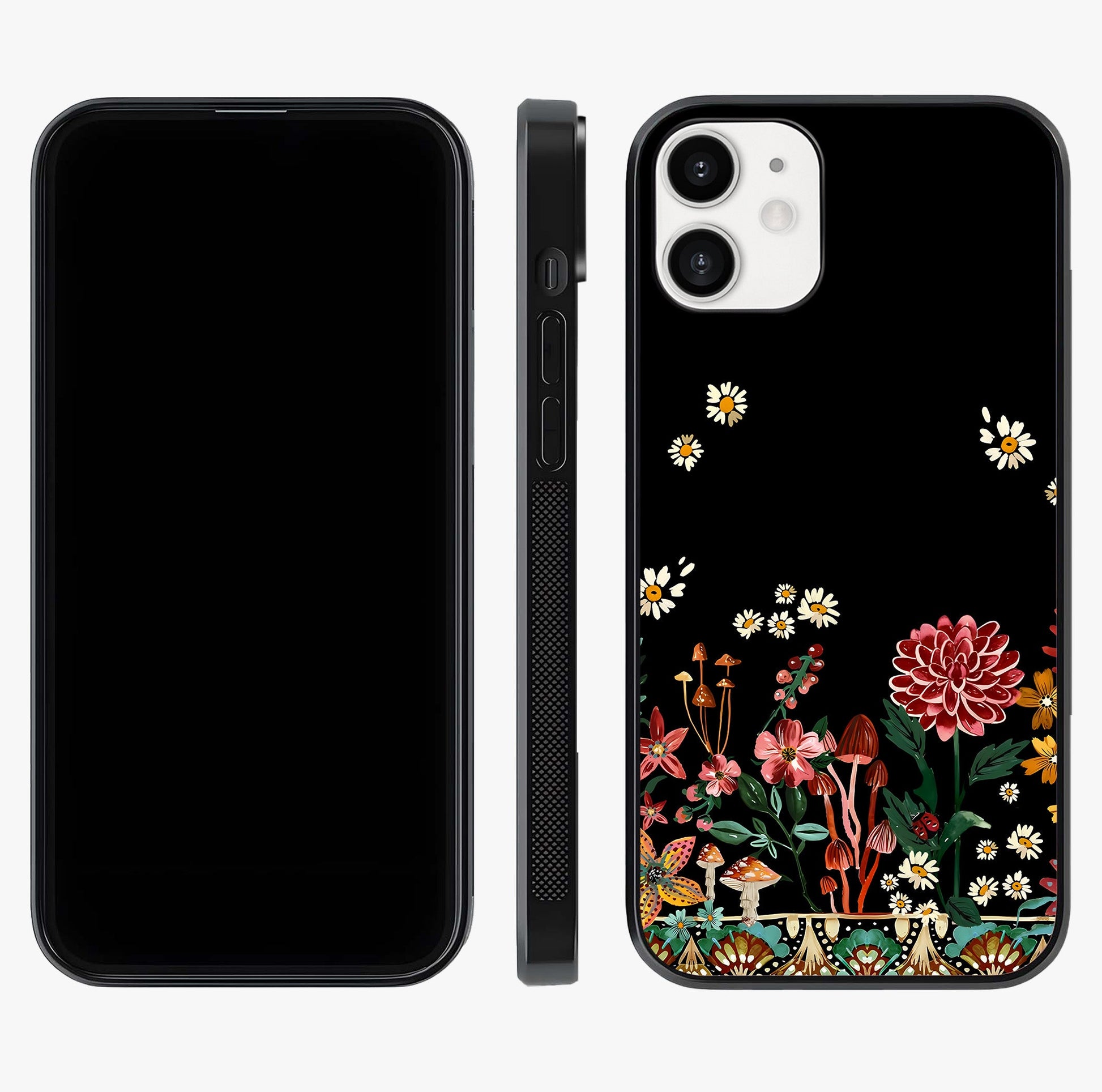 Midnight Bloom Pattern Glass Case displayed upright for full design visibility and premium finish.