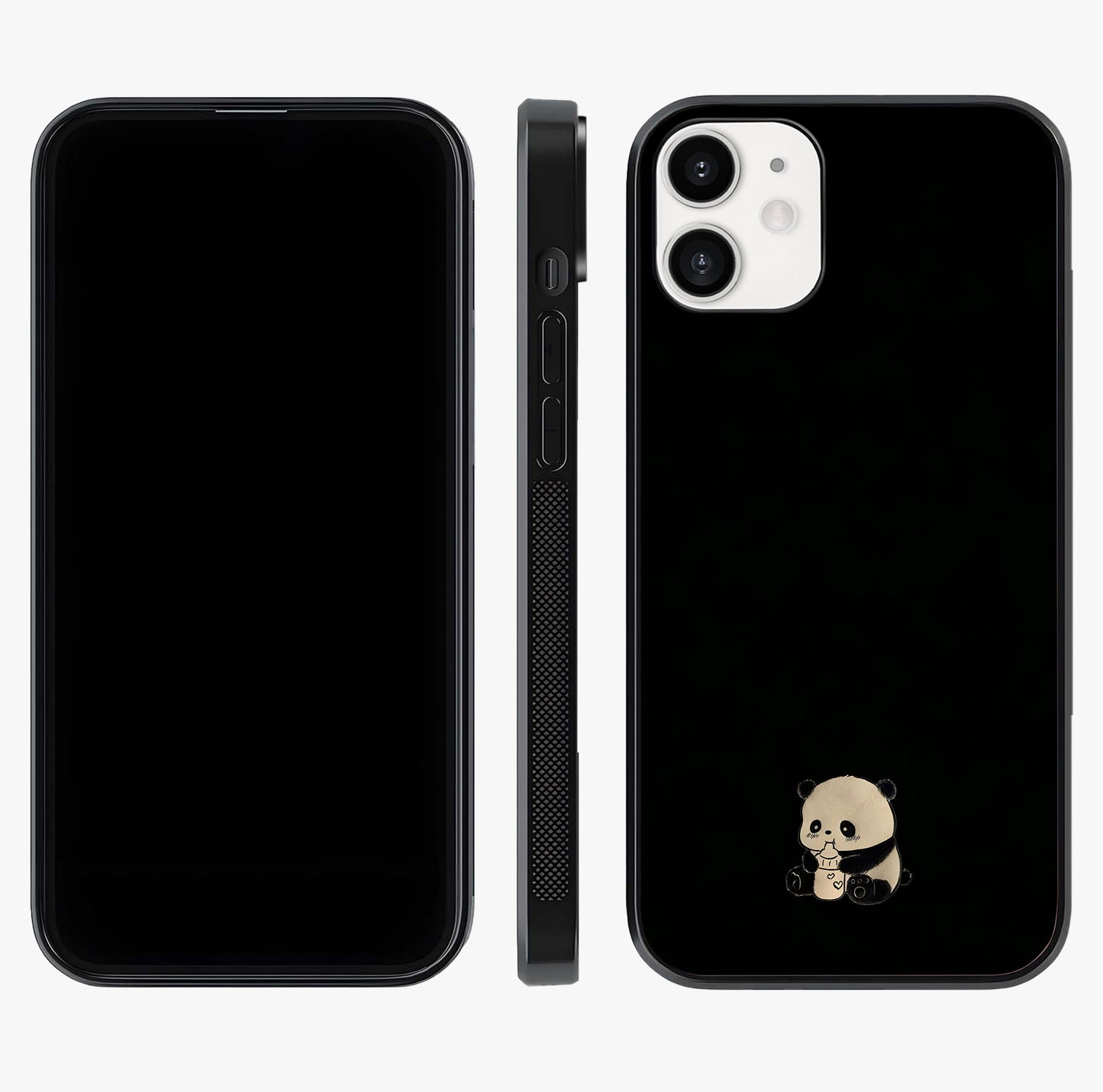 Midnight Panda Love Glass Case displayed upright for full design visibility and premium finish.