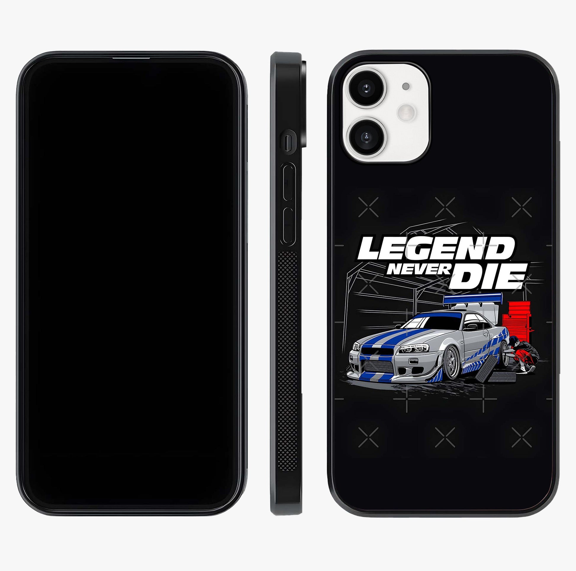 Midnight Racing Legacy Glass Case displayed upright for full design visibility and premium finish.