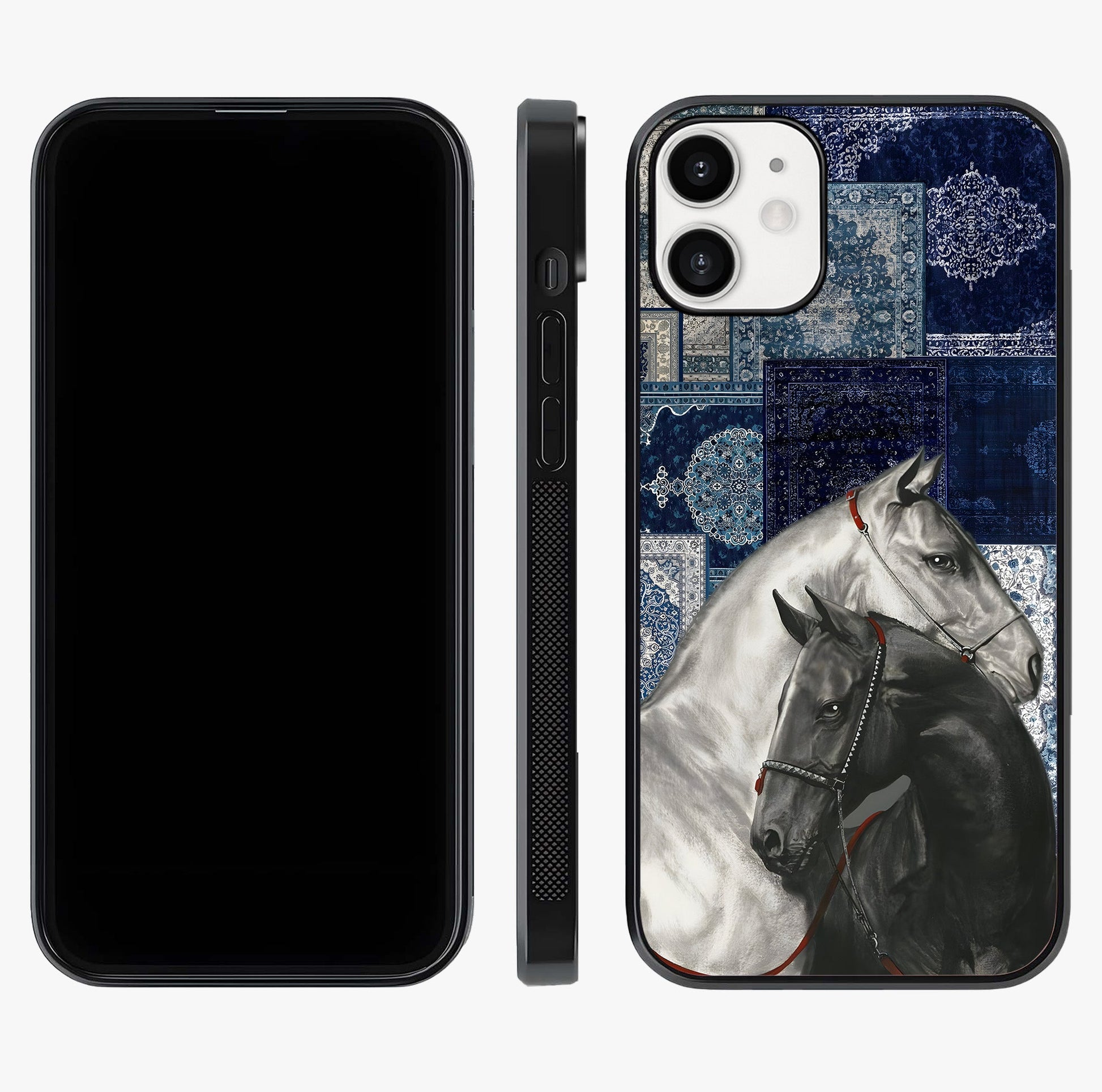 Midnight Stallion Blues Glass Case displayed upright for full design visibility and premium finish.