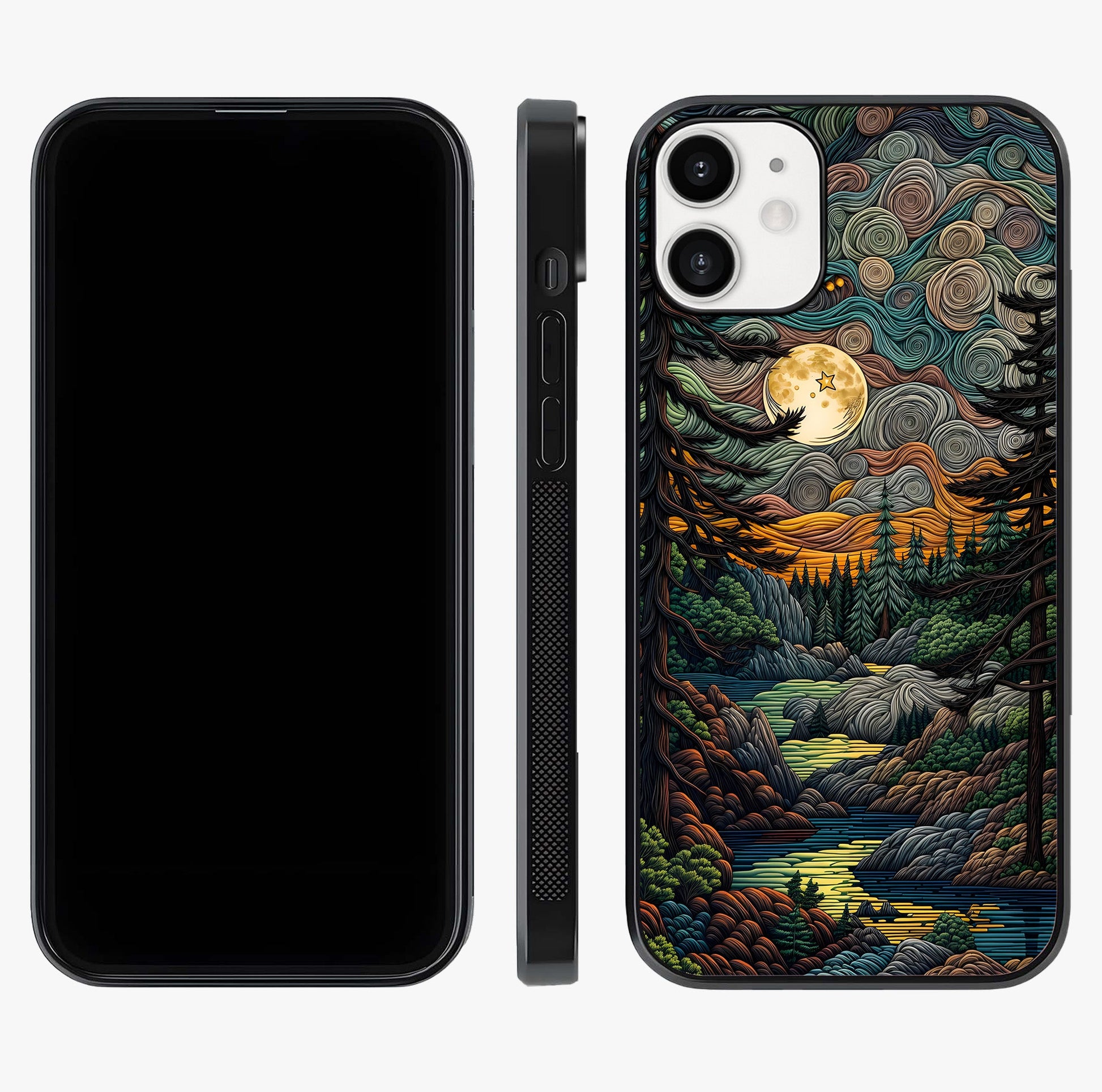 Moonlight Forest Dream Glass Case displayed upright for full design visibility and premium finish.