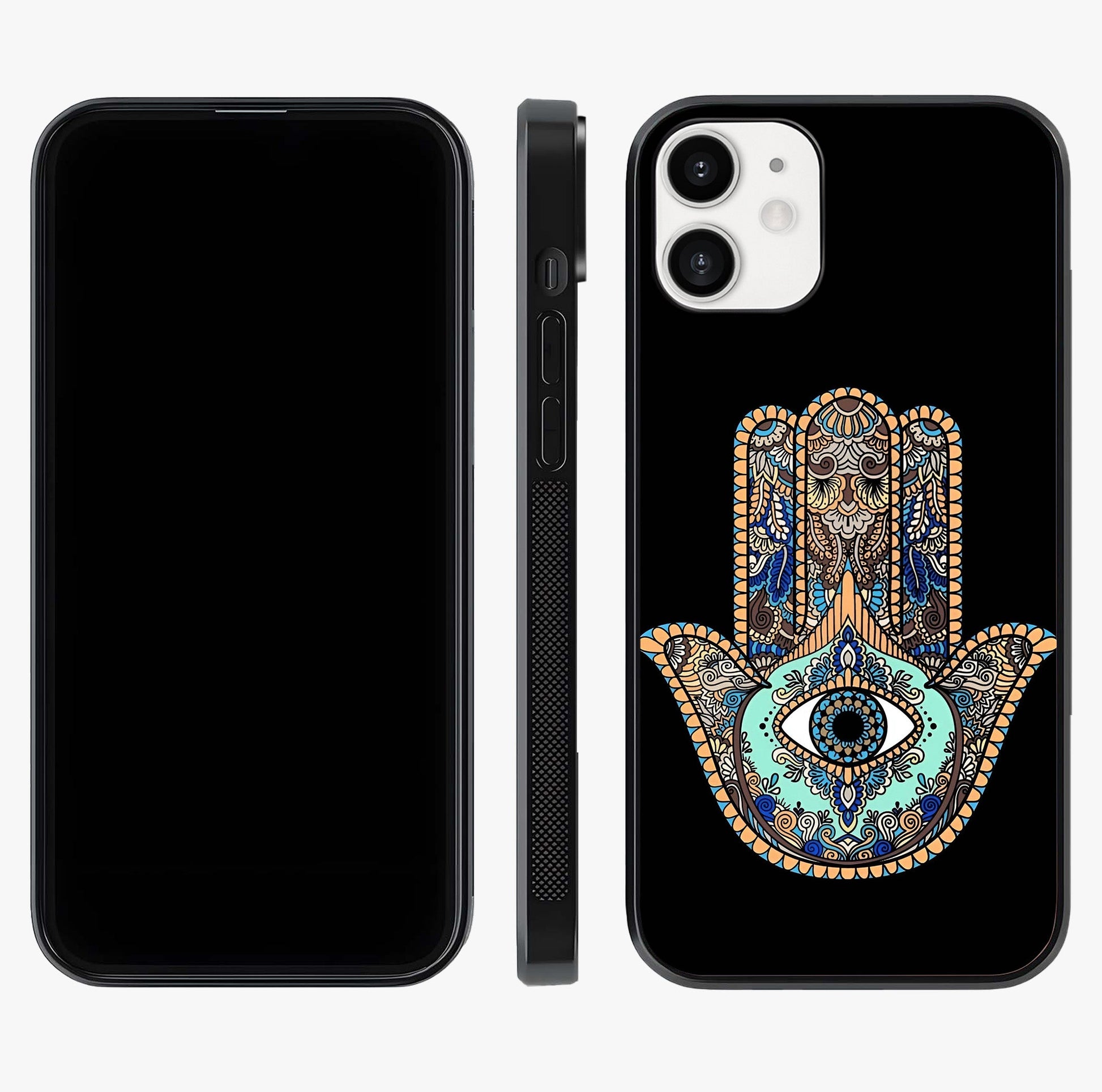 Mystic Hamsa Eye Glass Case displayed upright for full design visibility and premium finish.