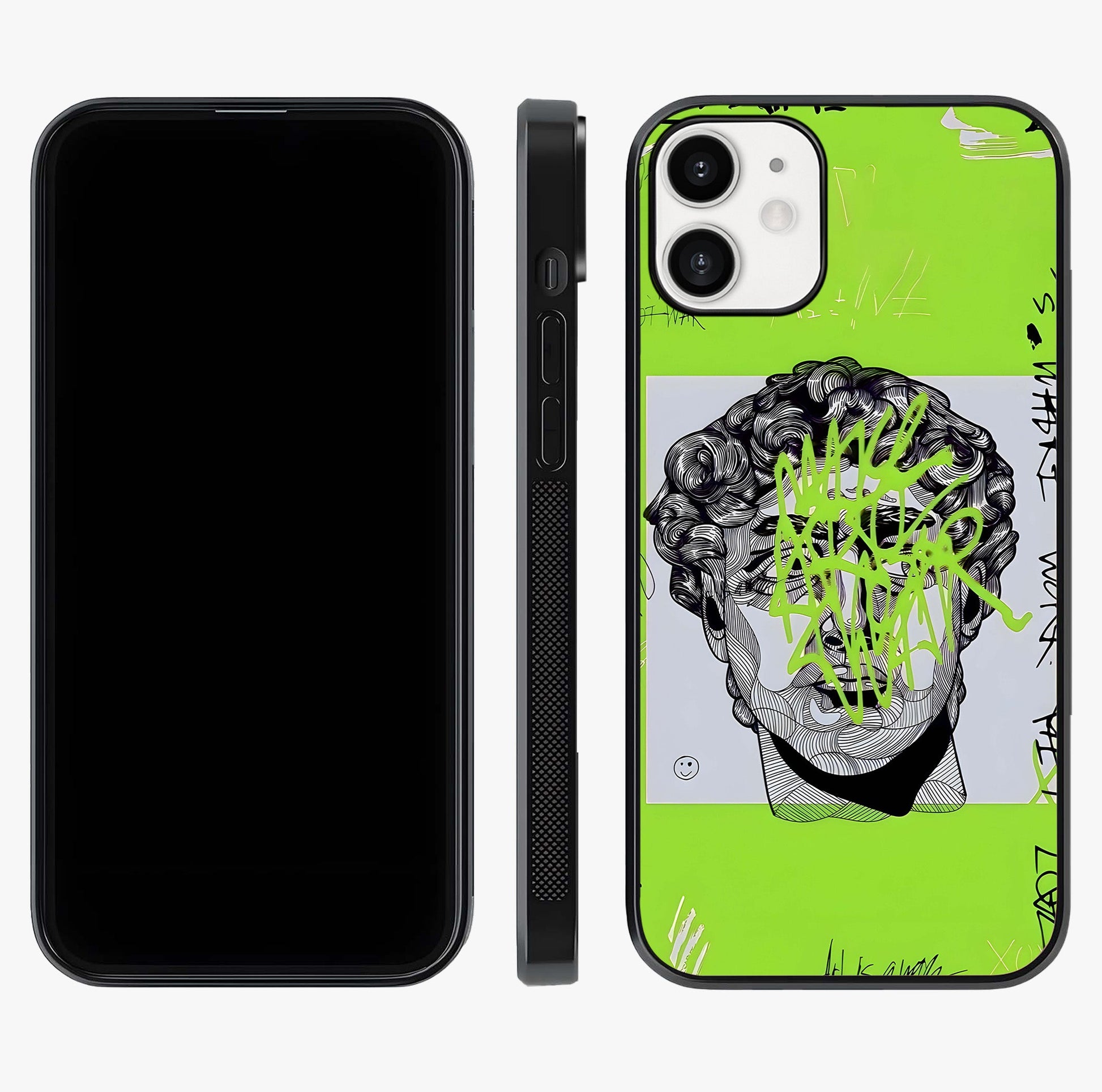 Neo Graffiti Rebellion Glass Case displayed upright for full design visibility and premium finish.