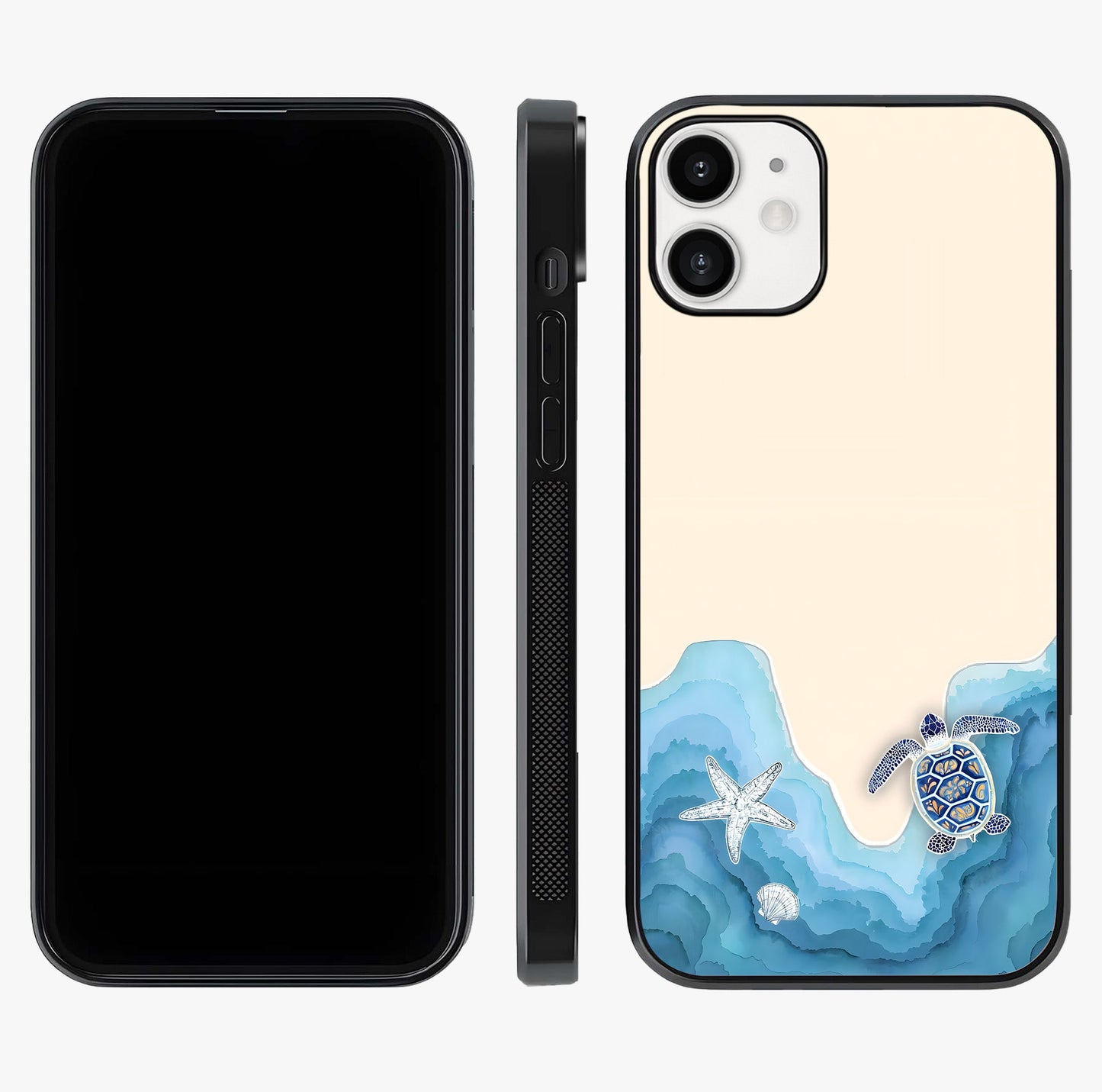 Ocean Drift Turtle Glass Case displayed upright for full design visibility and premium finish.