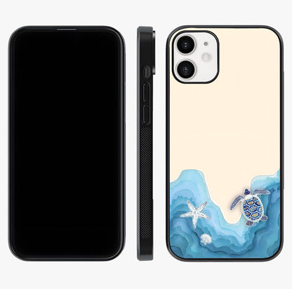 Ocean Drift Turtle Glass Case displayed upright for full design visibility and premium finish.