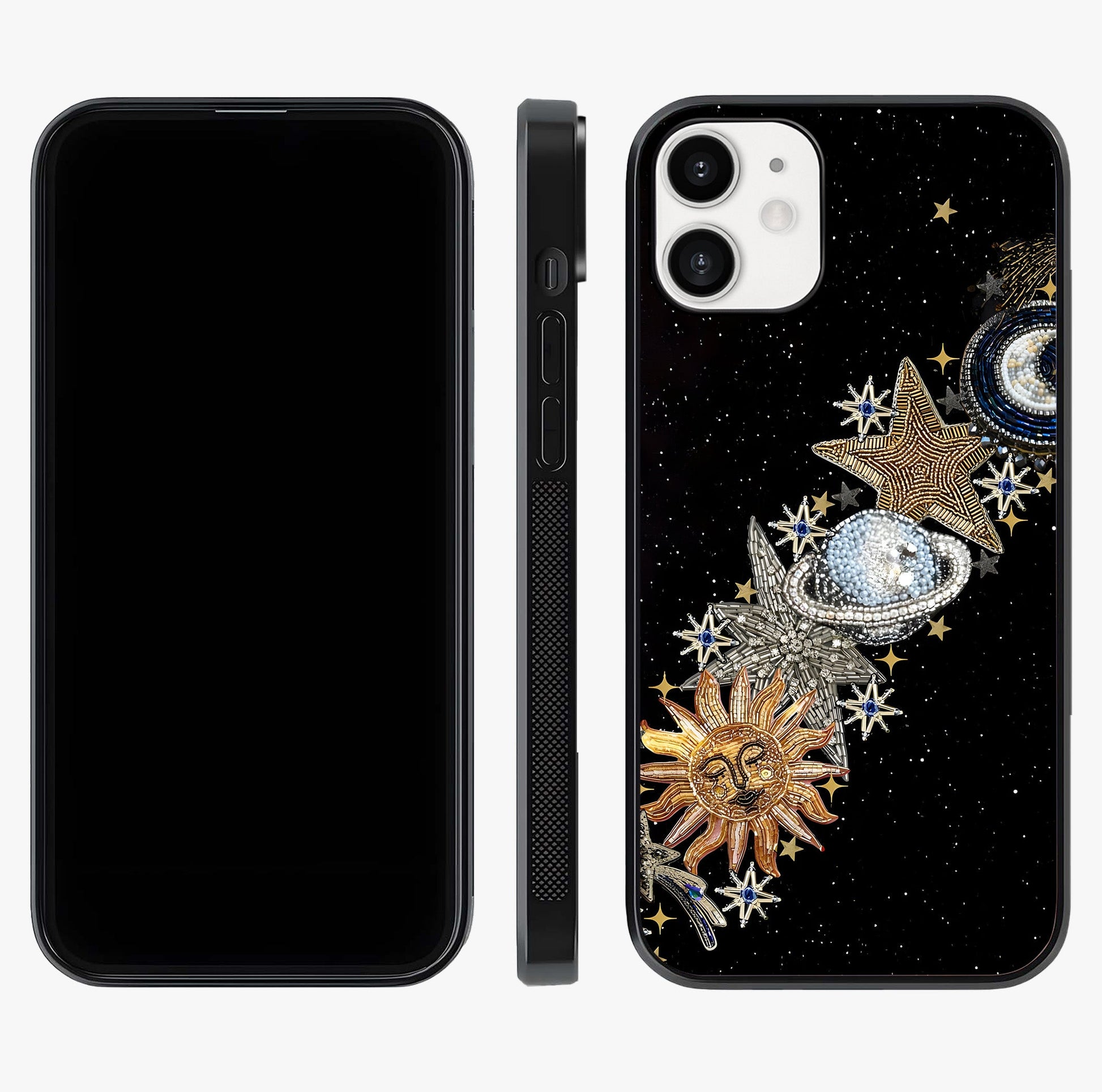 Pearls Universe Object Glass Case displayed upright for full design visibility and premium finish.