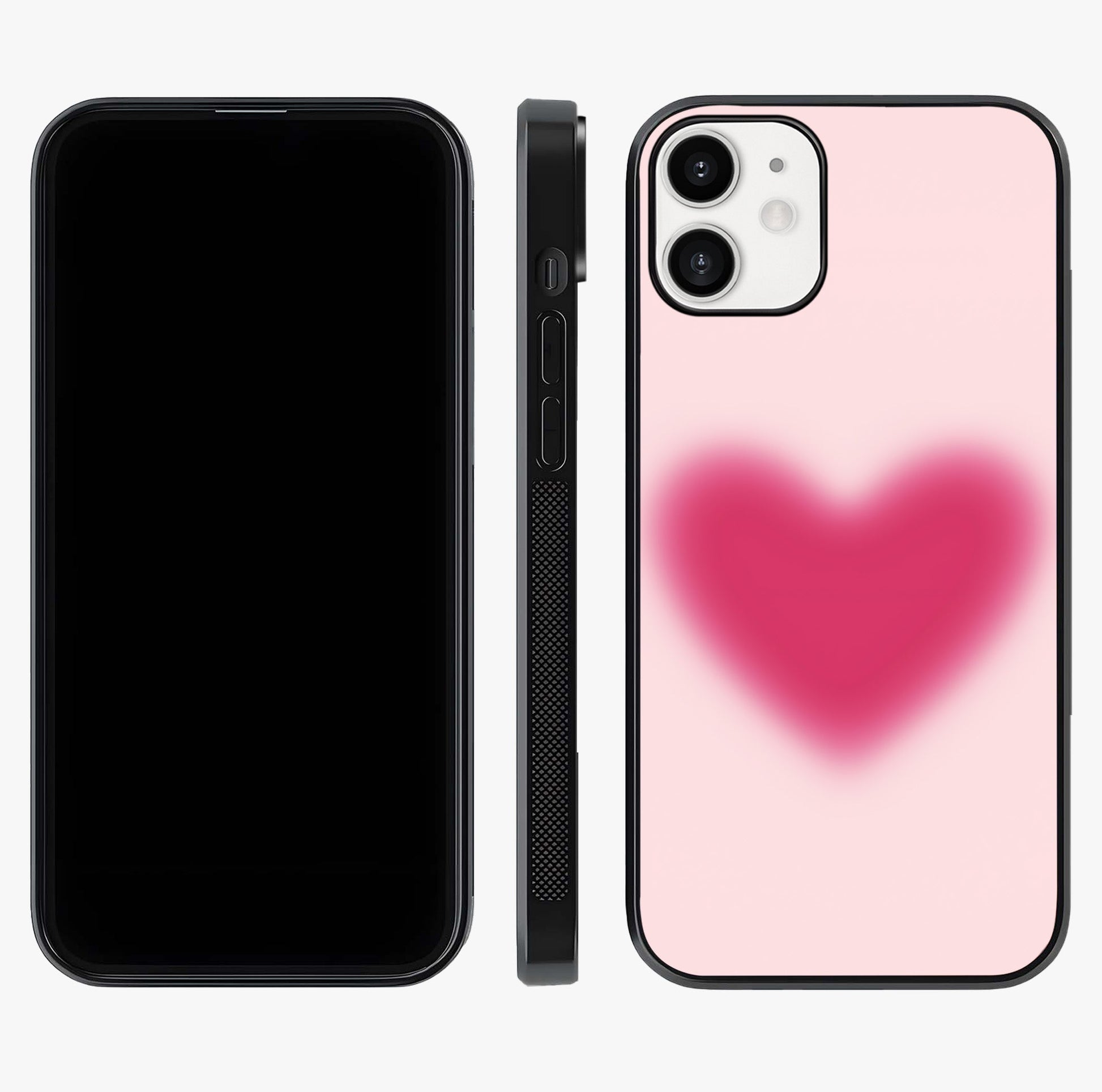 Pink Aura Heart Glass Case displayed upright for full design visibility and premium finish.