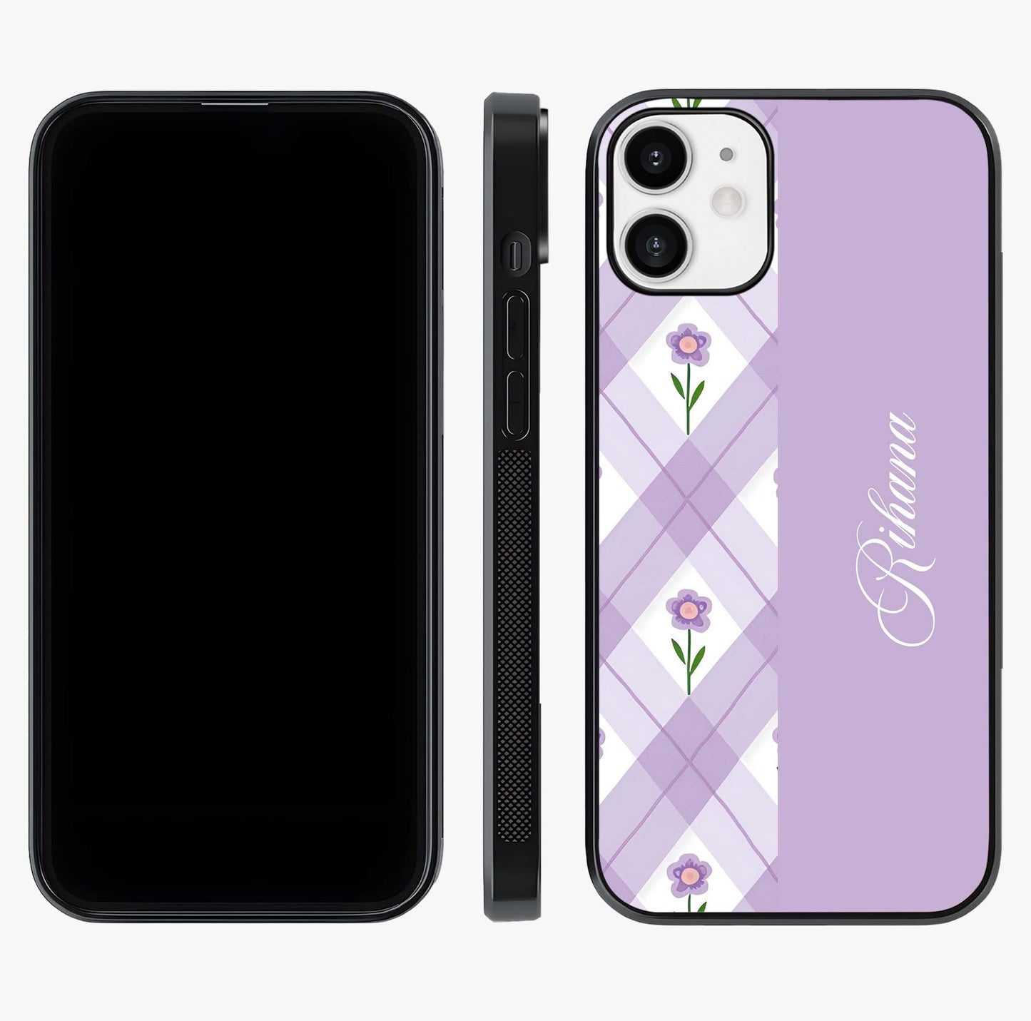 Purple Diamond Floral Glass Case displayed upright for full design visibility and premium finish.