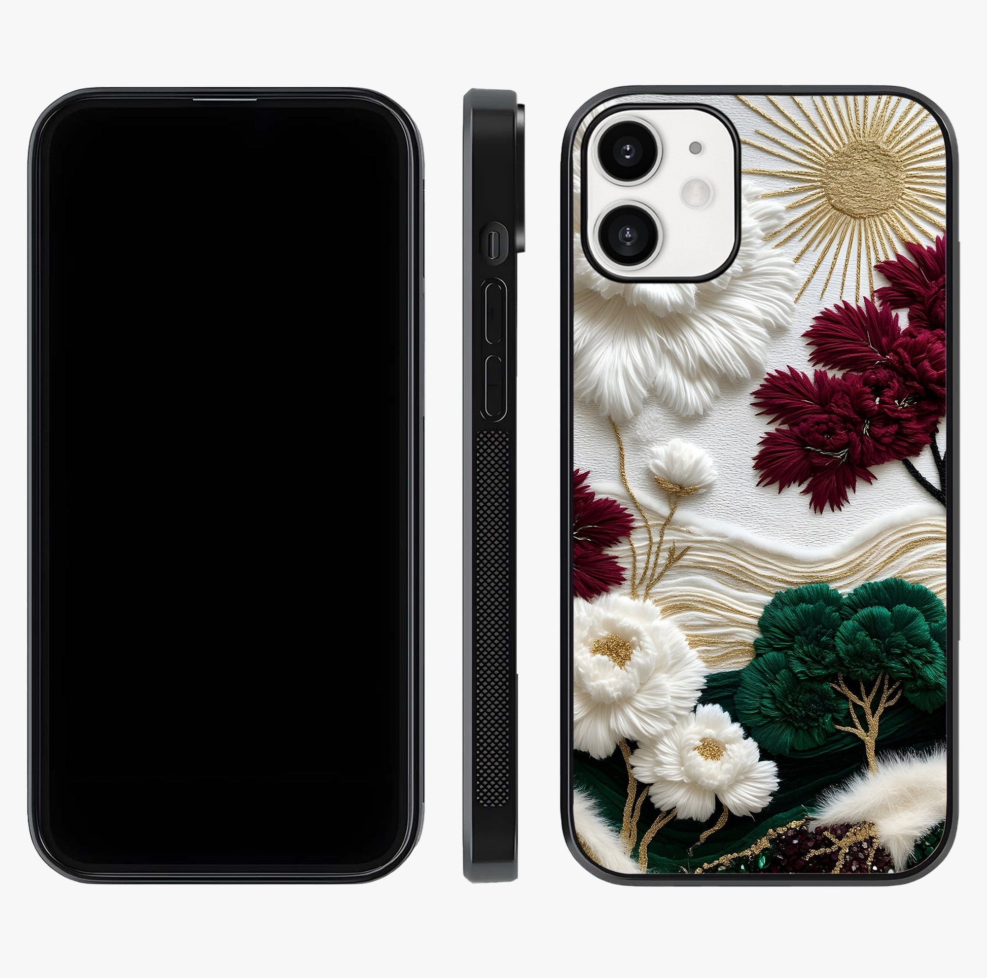 Radiant Bloom Elegance Glass Case displayed upright for full design visibility and premium finish.