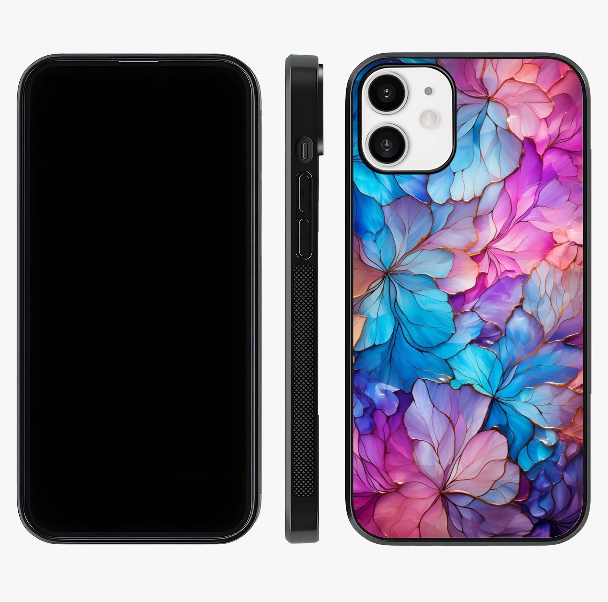 Radiant Floral Whirl Glass Case displayed upright for full design visibility and premium finish.