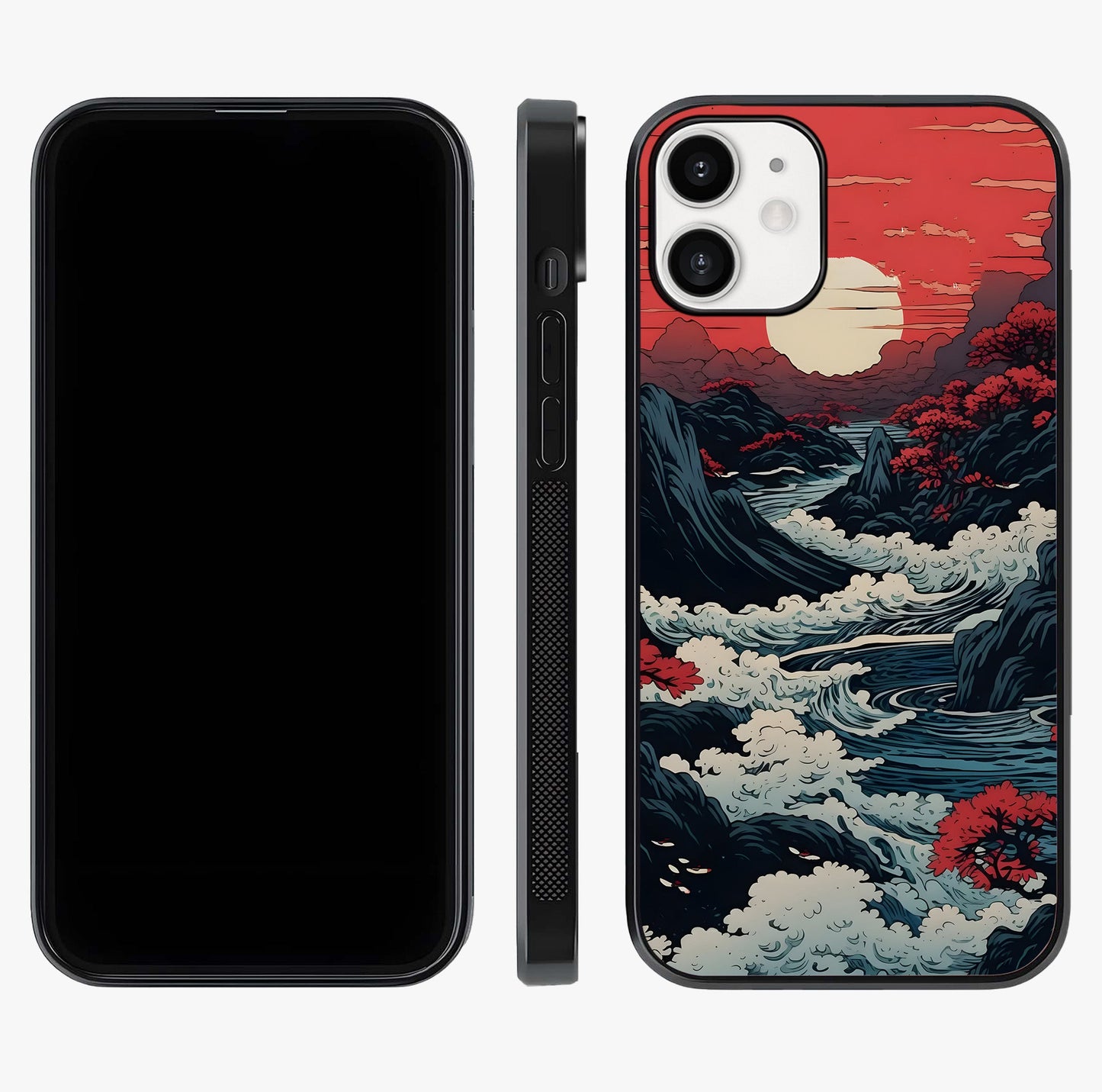 Red Sunset Scenery Glass Case displayed upright for full design visibility and premium finish.