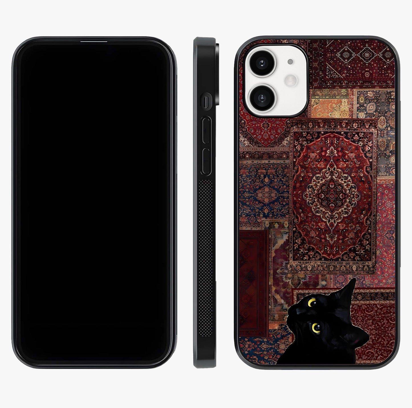 Regal Magic Cat Apple Glass Case displayed upright for full design visibility and premium finish.