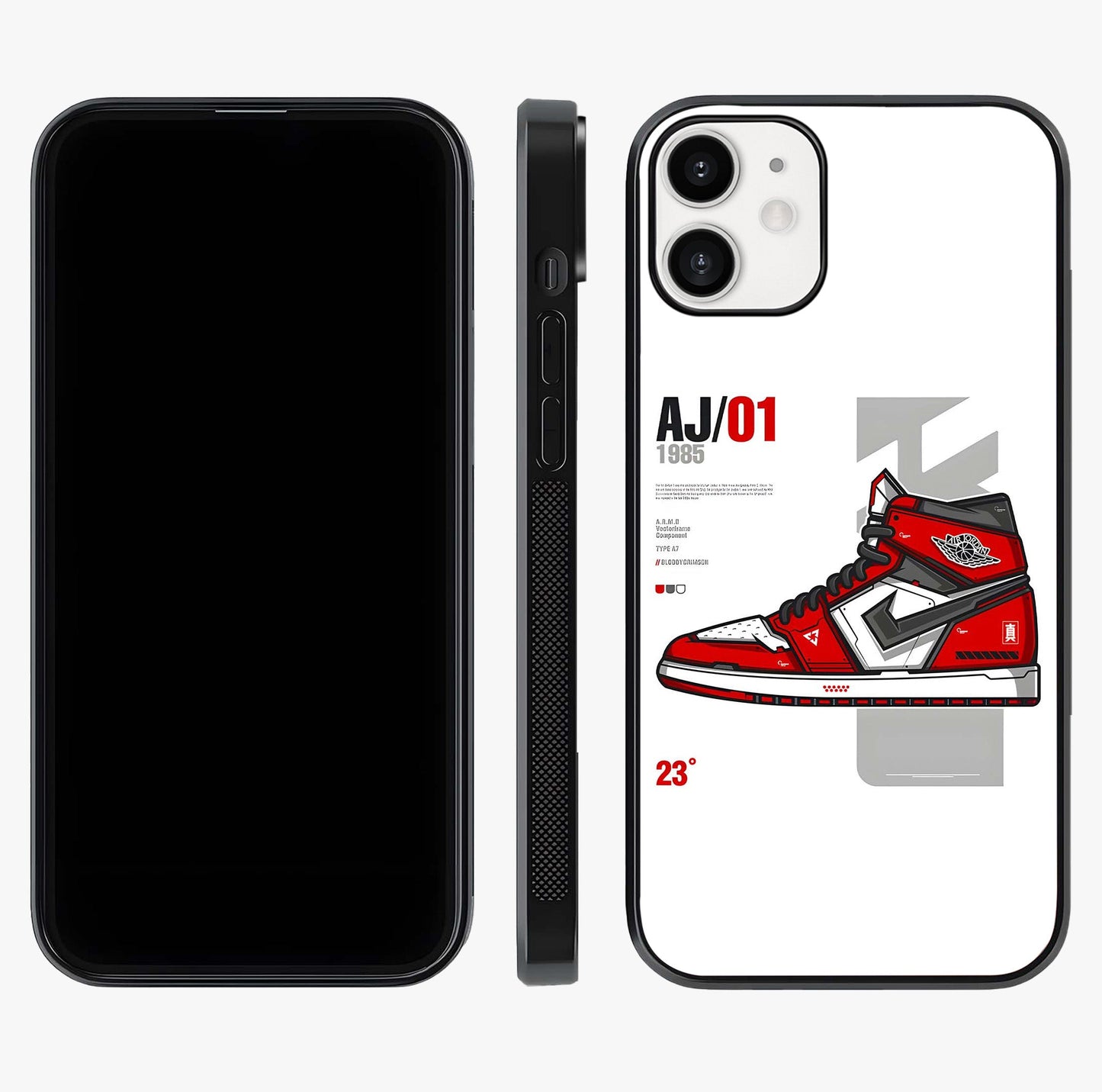 Retro Sneaker Blueprint Glass Case displayed upright for full design visibility and premium finish.