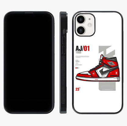 Retro Sneaker Blueprint Glass Case displayed upright for full design visibility and premium finish.