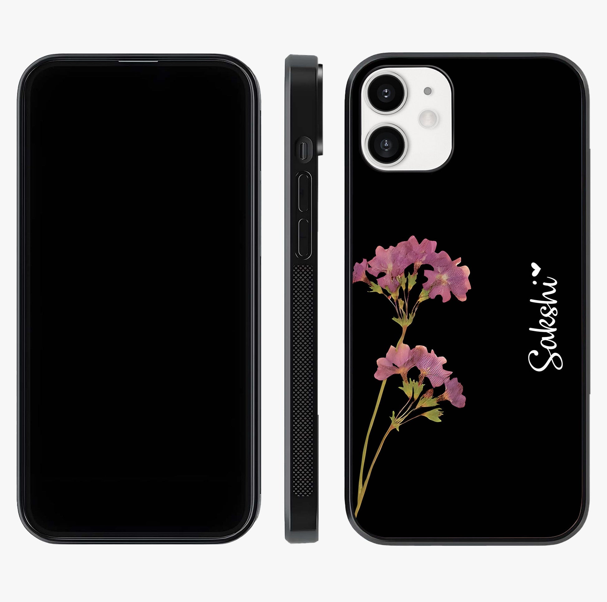 Riching Lavender Flower Custom Name Glass Case displayed upright for full design visibility and premium finish.