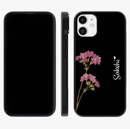 Riching Lavender Flower Custom Name Glass Case displayed upright for full design visibility and premium finish.