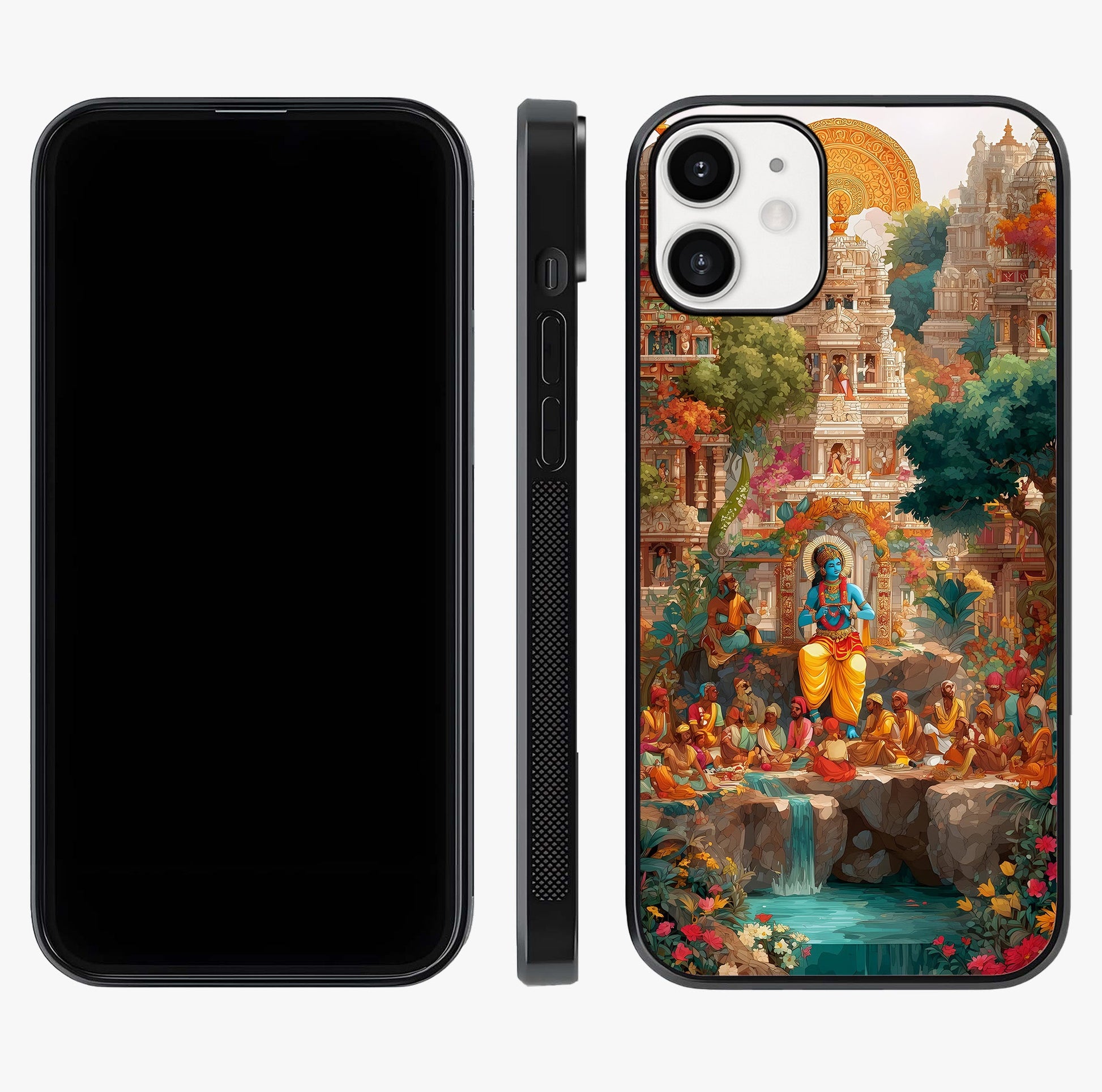 Sacred Sunlight Gods Glass Case displayed upright for full design visibility and premium finish.