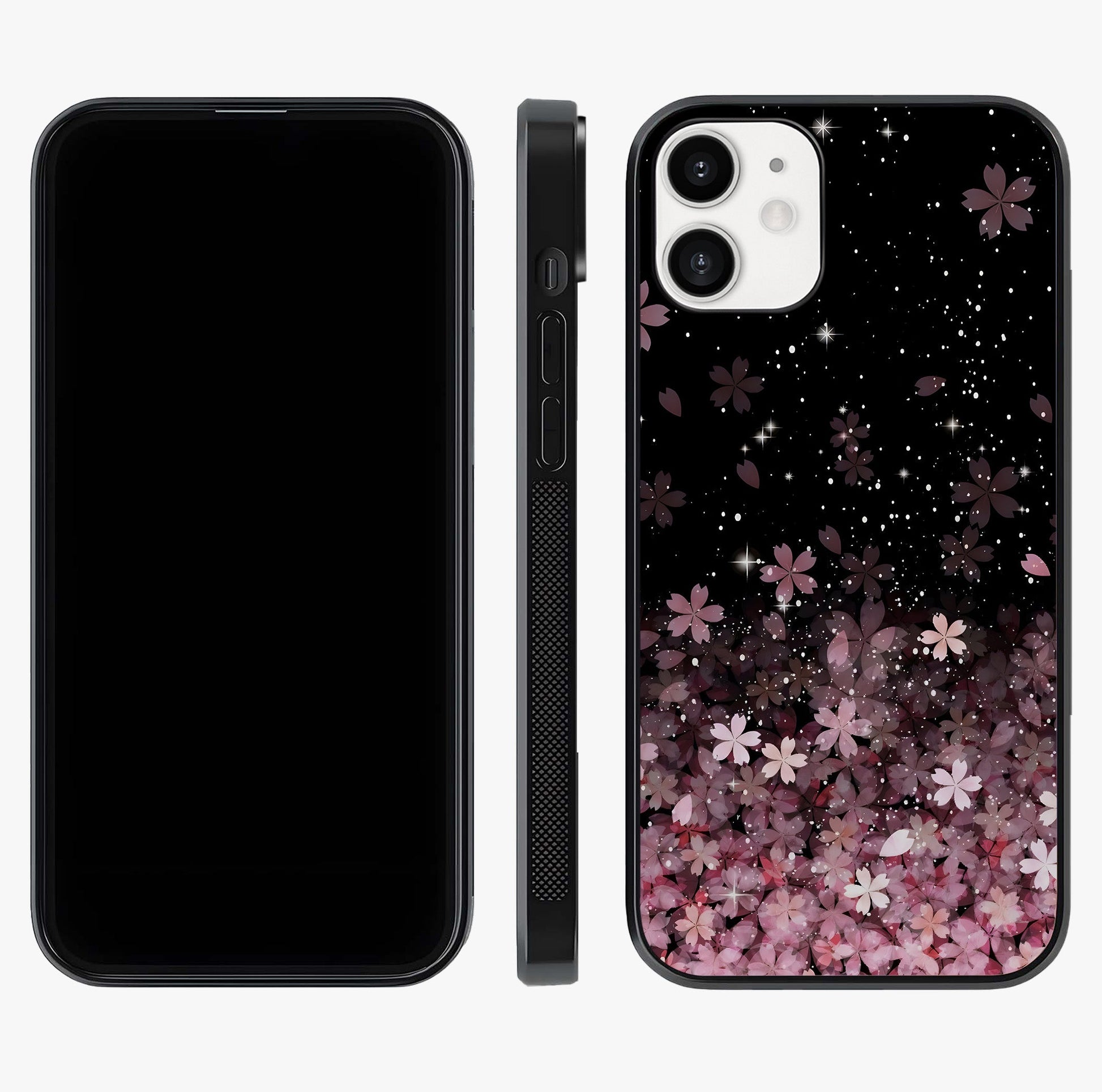 Small Starry Flowers Glass Case displayed upright for full design visibility and premium finish.