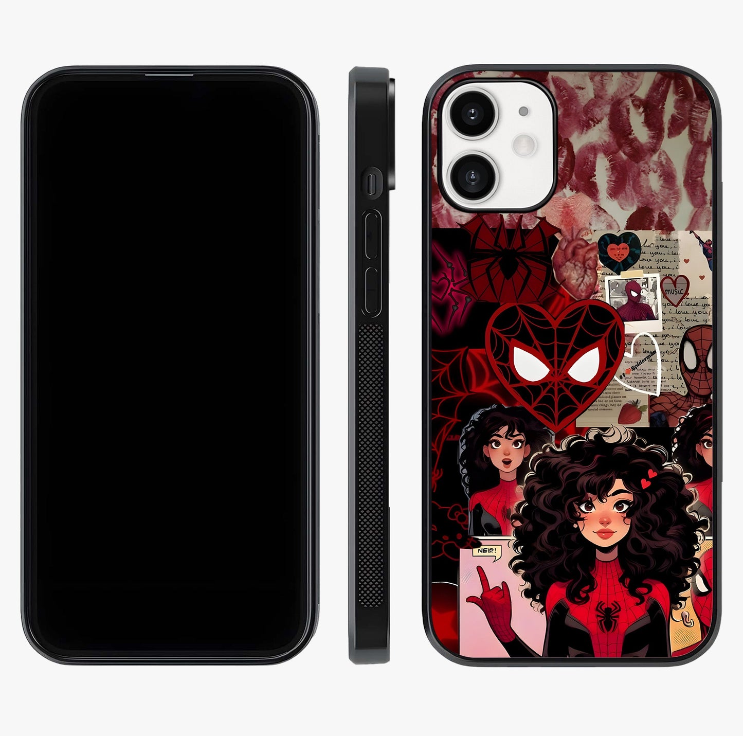 Spider Love Story Glass Case displayed upright for full design visibility and premium finish.