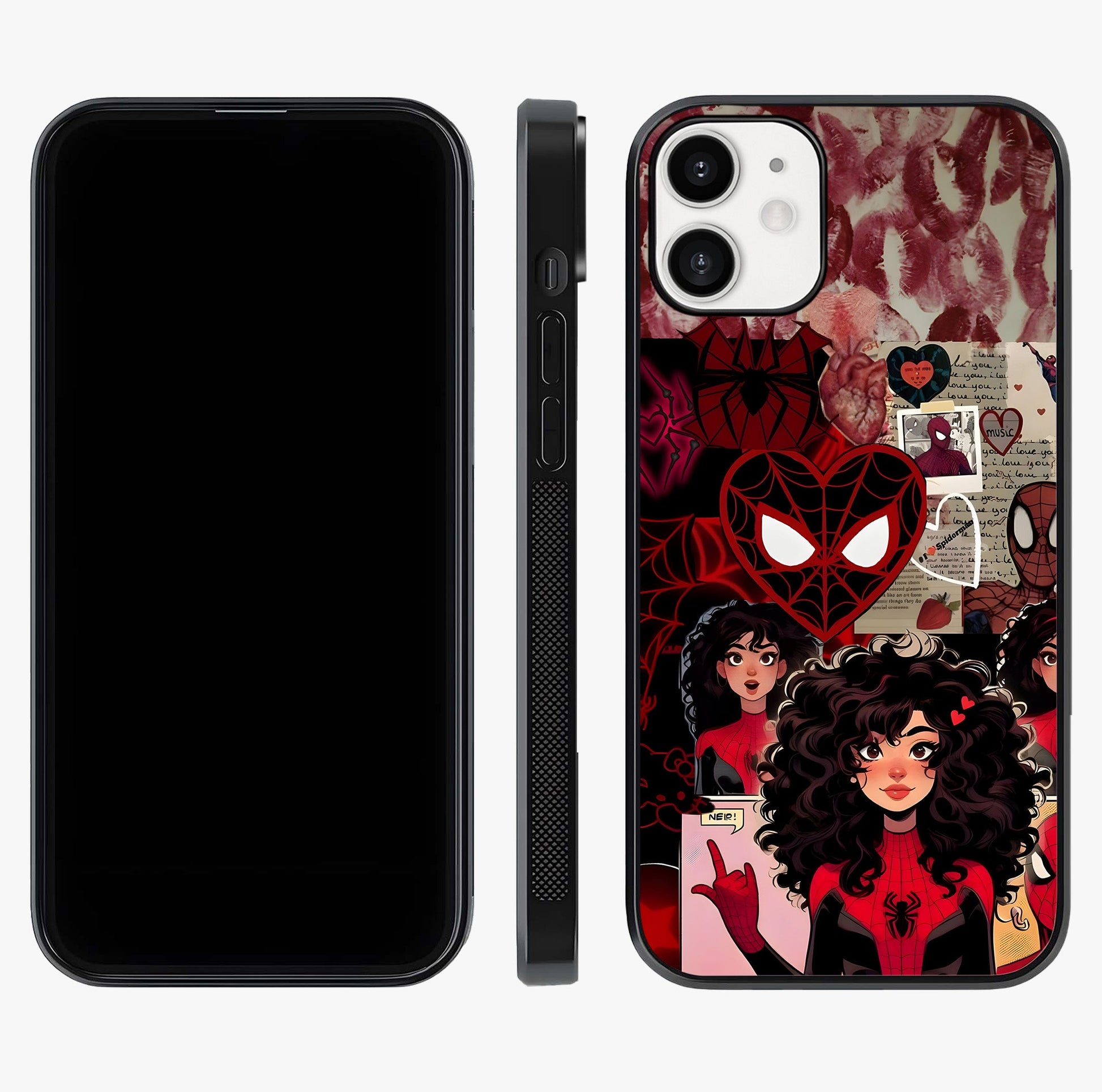 Spider Love Story Glass Case displayed upright for full design visibility and premium finish.