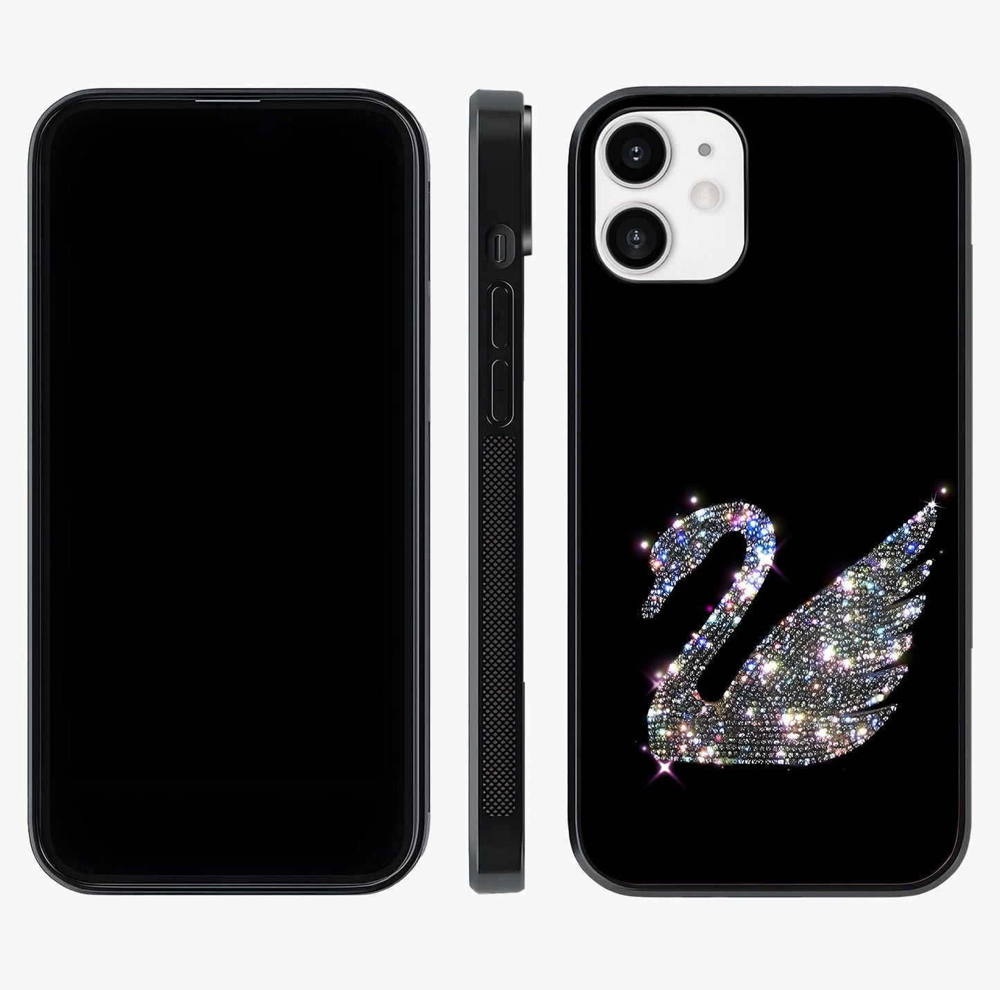 Starlit Swan Grace Glass Case displayed upright for full design visibility and premium finish.