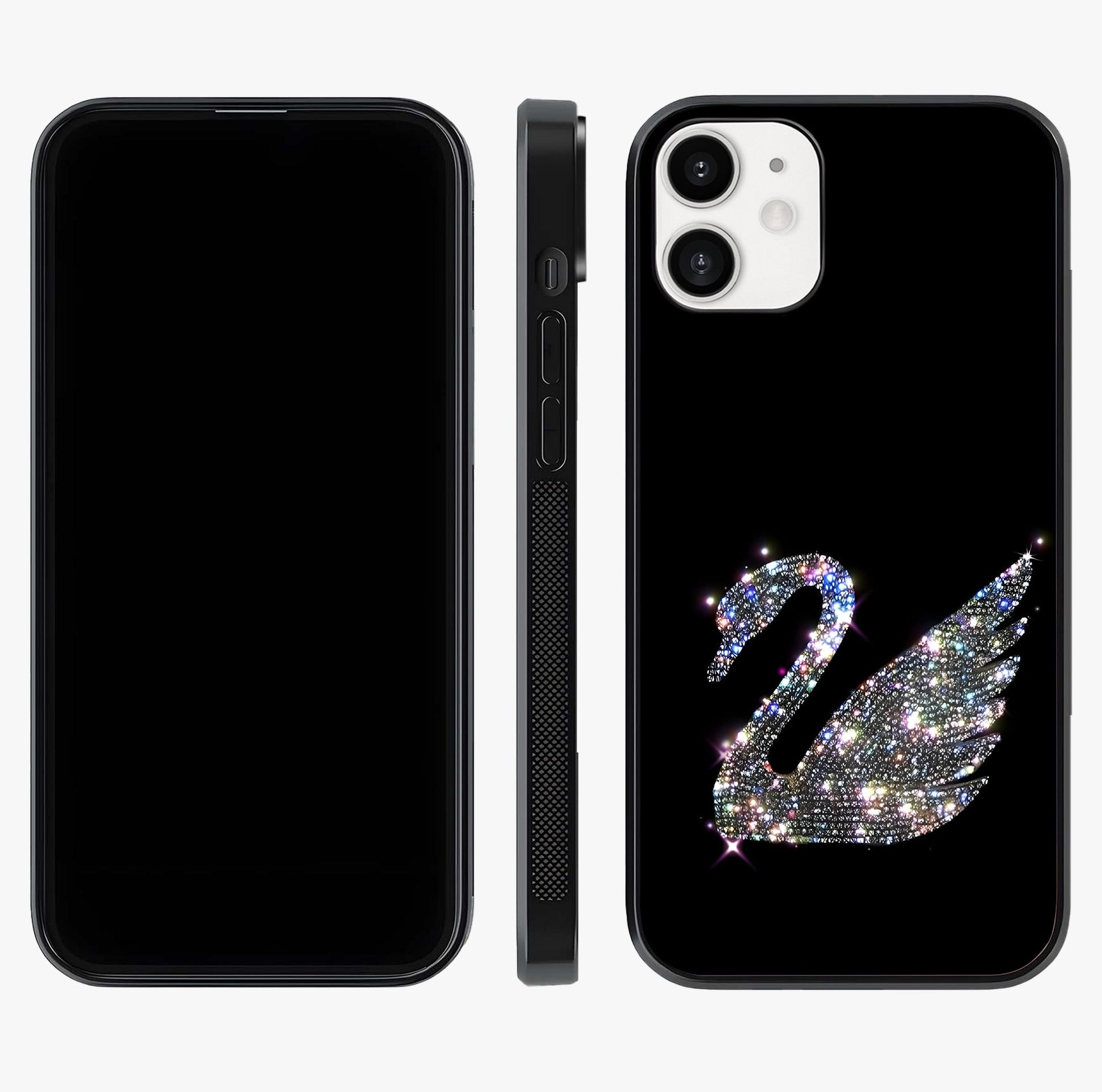 Starlit Swan Grace Glass Case displayed upright for full design visibility and premium finish.