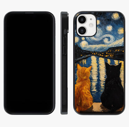 Starry River Cats Glass Case displayed upright for full design visibility and premium finish.