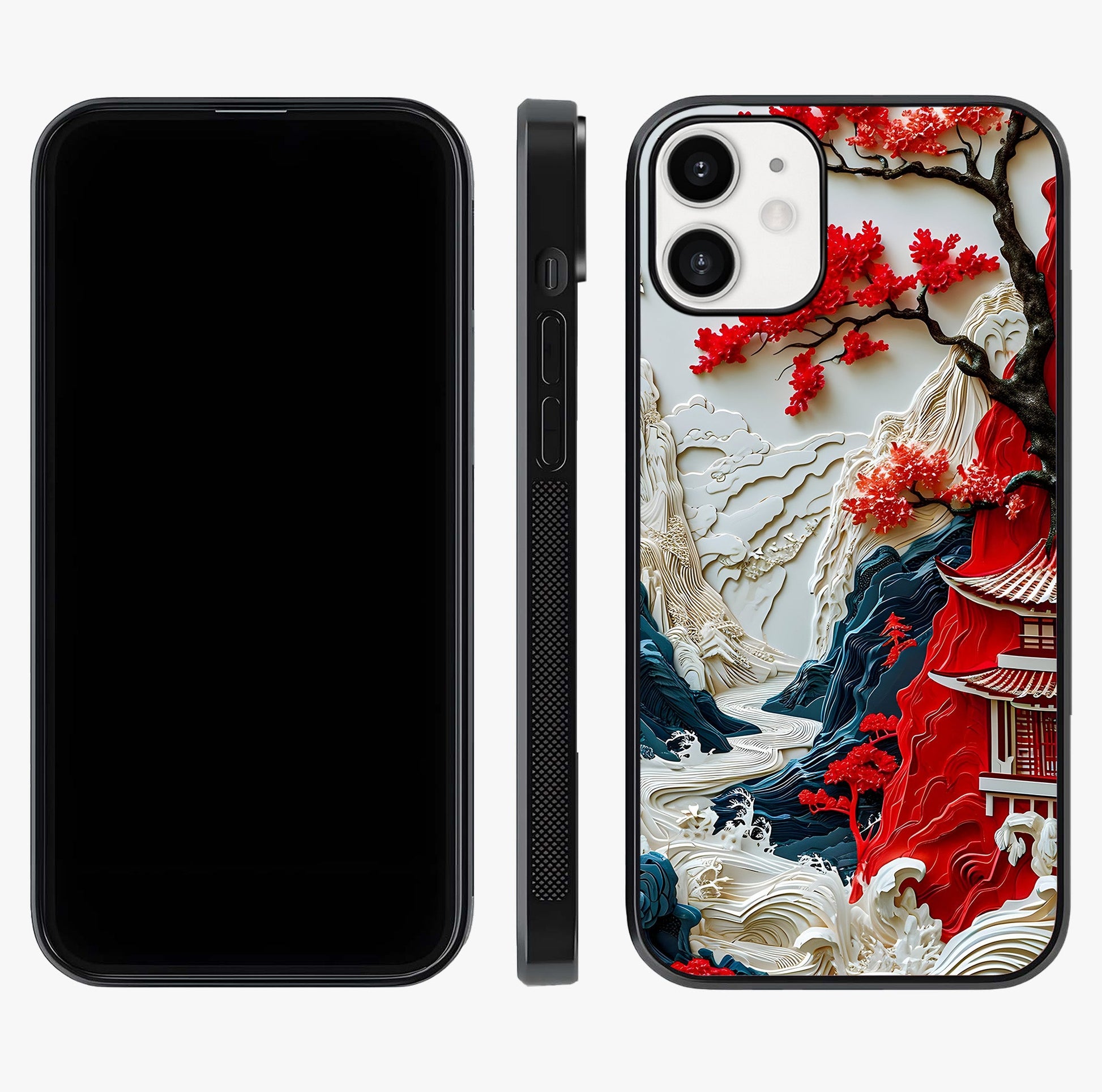 Whispers Of Sakura Waves Glass Case displayed upright for full design visibility and premium finish.