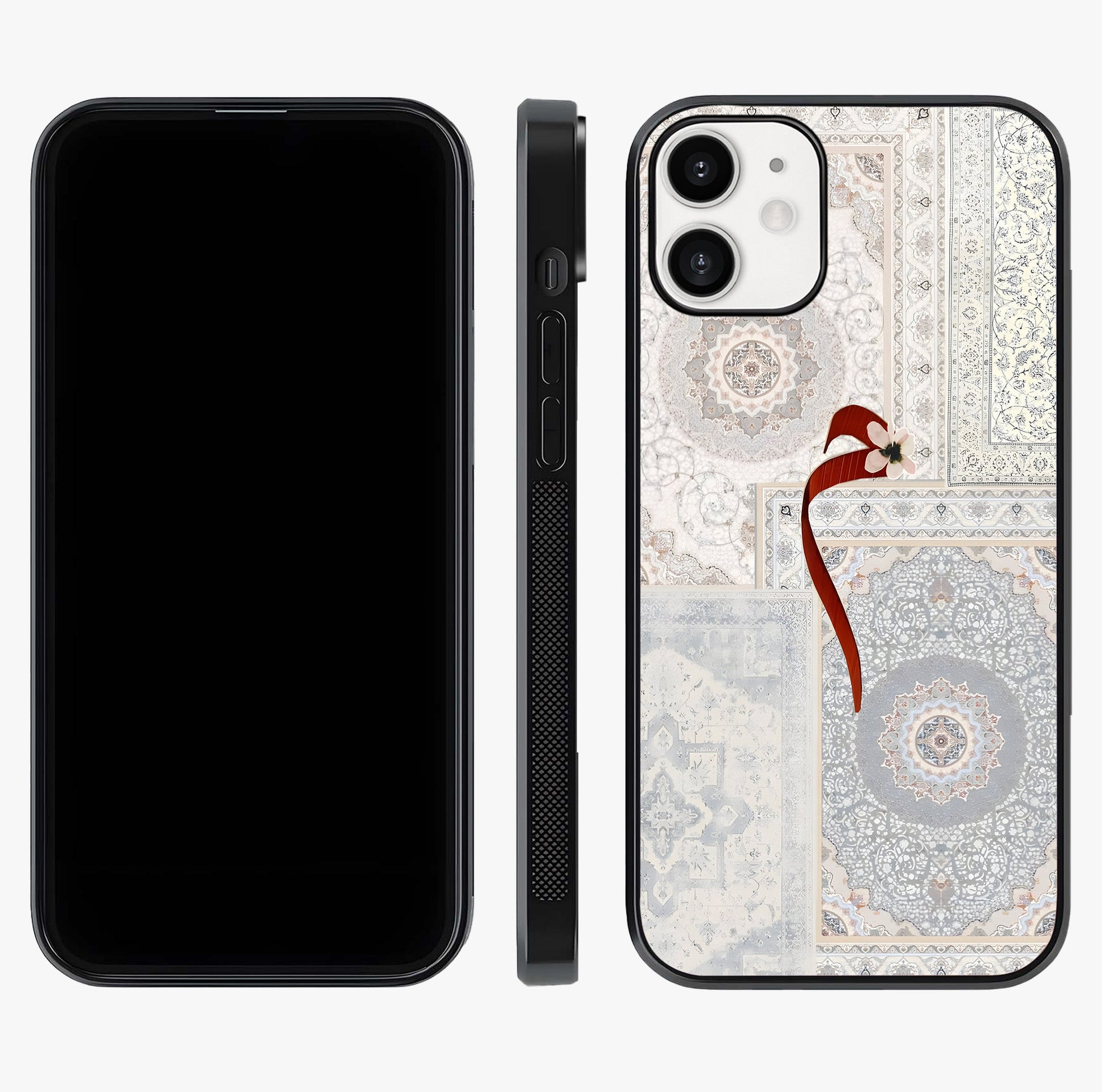White Aesthetic Bow Glass Case displayed upright for full design visibility and premium finish.