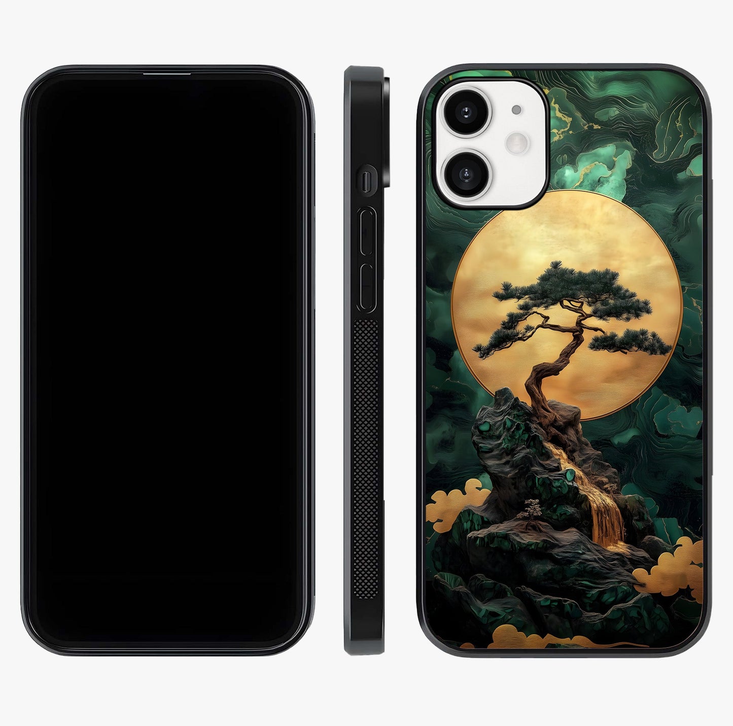 Zen Moon Rise Glass Case displayed upright for full design visibility and premium finish.