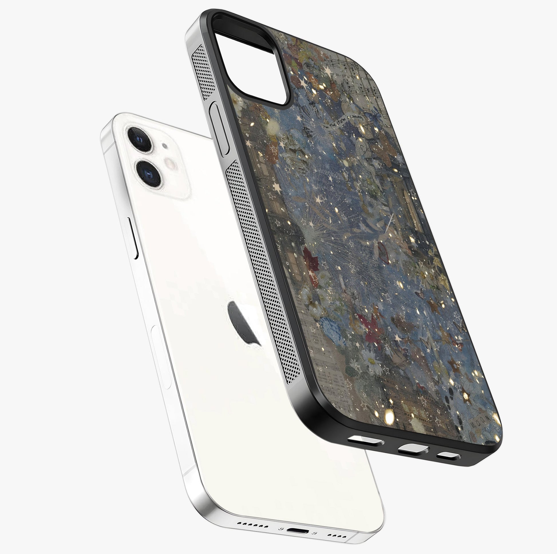 Aesthetic Astrolophia Glass Case laid diagonally highlighting side profile, edges and glossy glass shine.