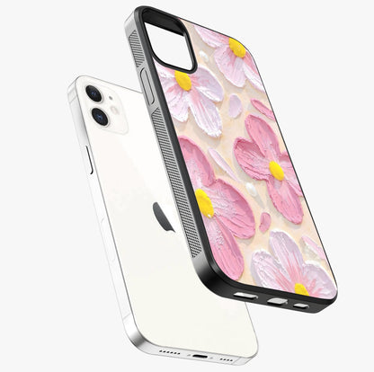 Blush Bloom Texture Glass Case laid diagonally highlighting side profile, edges and glossy glass shine.