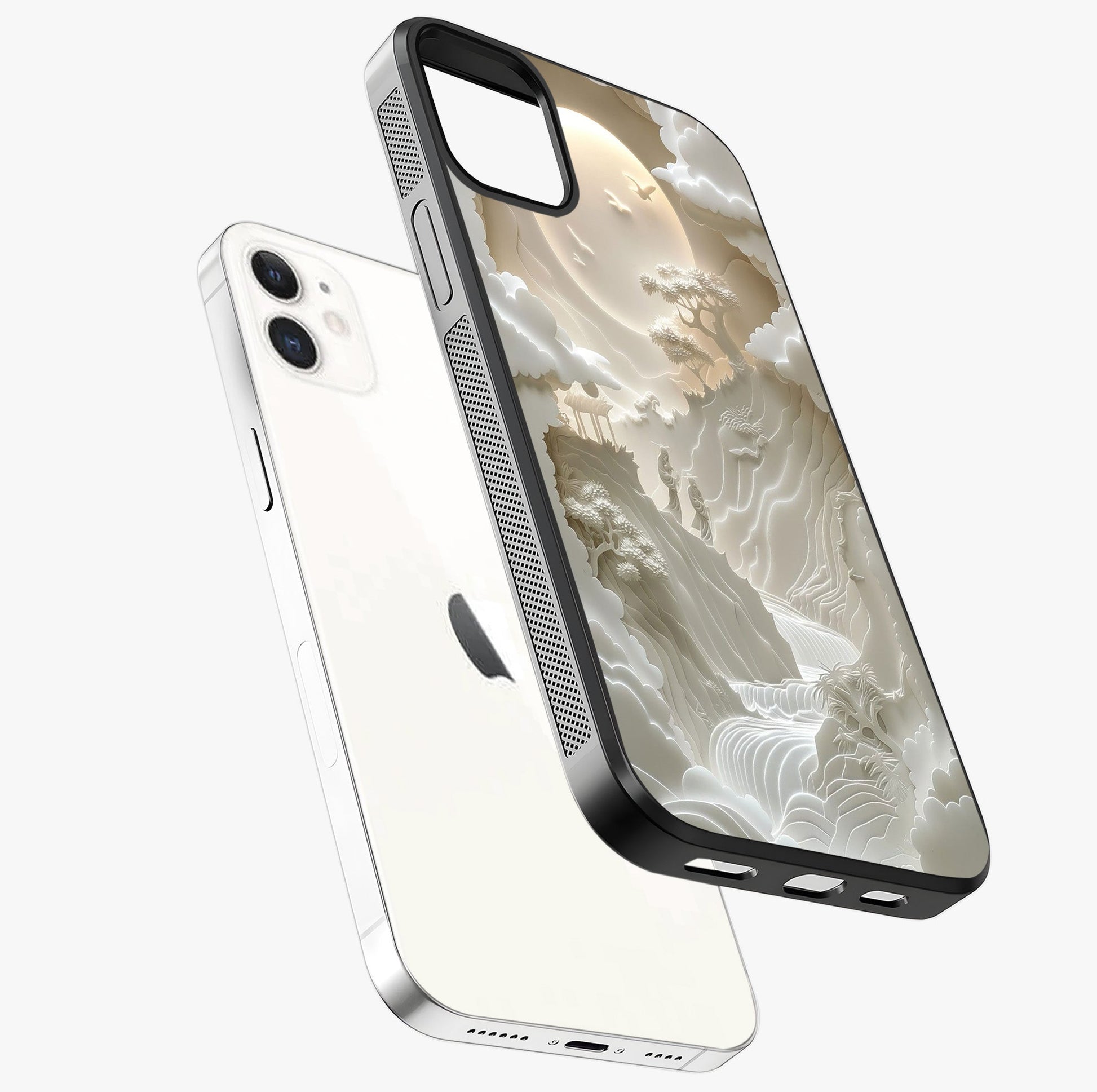 Celestial Origami Glass Case laid diagonally highlighting side profile, edges and glossy glass shine.