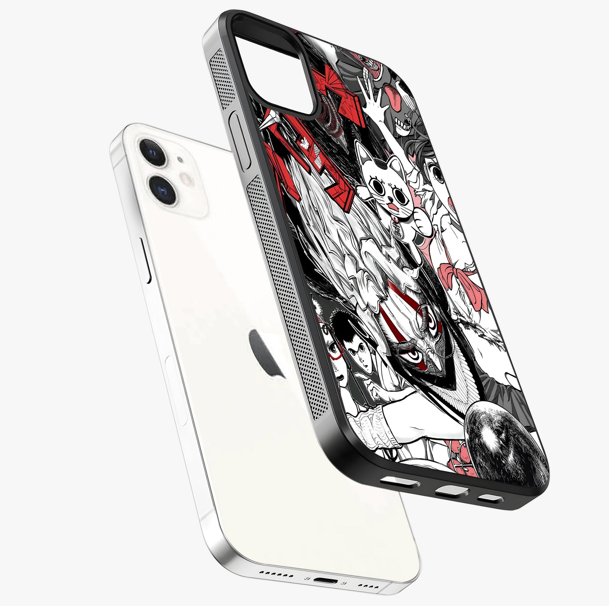 Crimson Chaos Panel Glass Case laid diagonally highlighting side profile, edges and glossy glass shine.