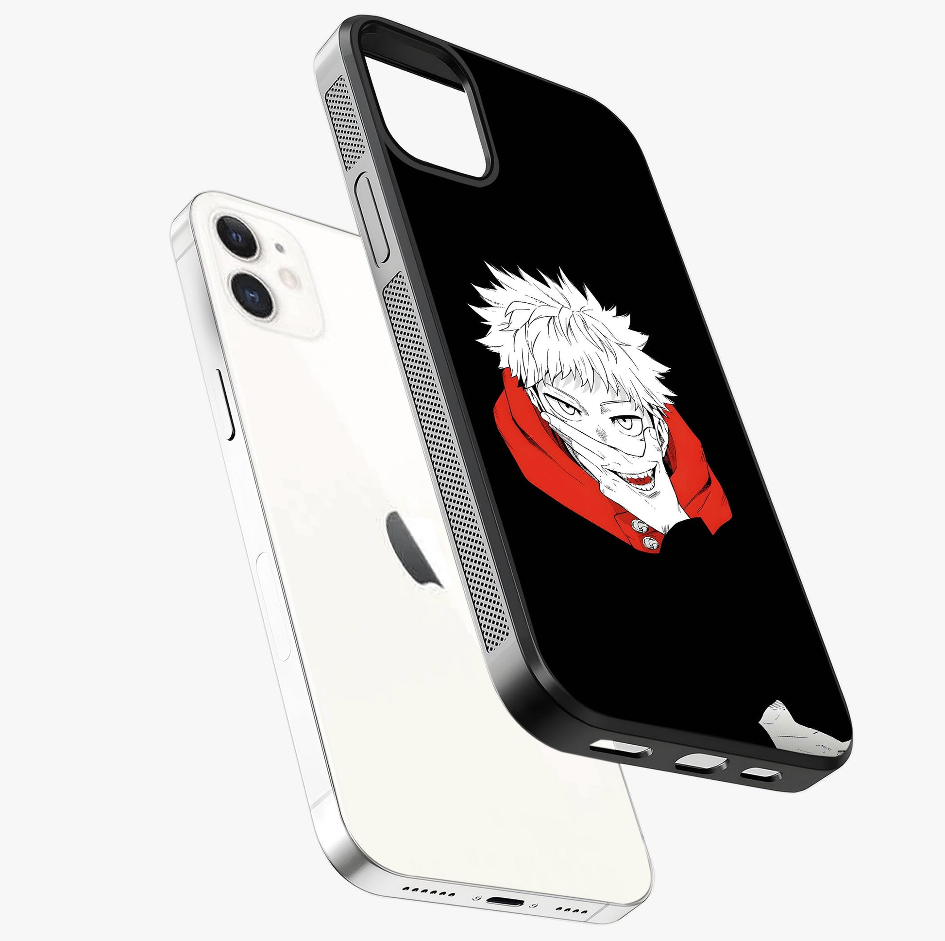 Crimson Chaos Smile Glass Case laid diagonally highlighting side profile, edges and glossy glass shine.