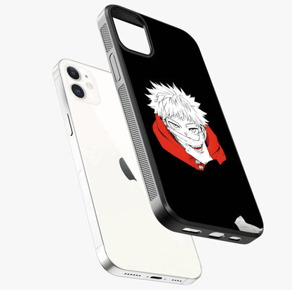 Crimson Chaos Smile Glass Case laid diagonally highlighting side profile, edges and glossy glass shine.
