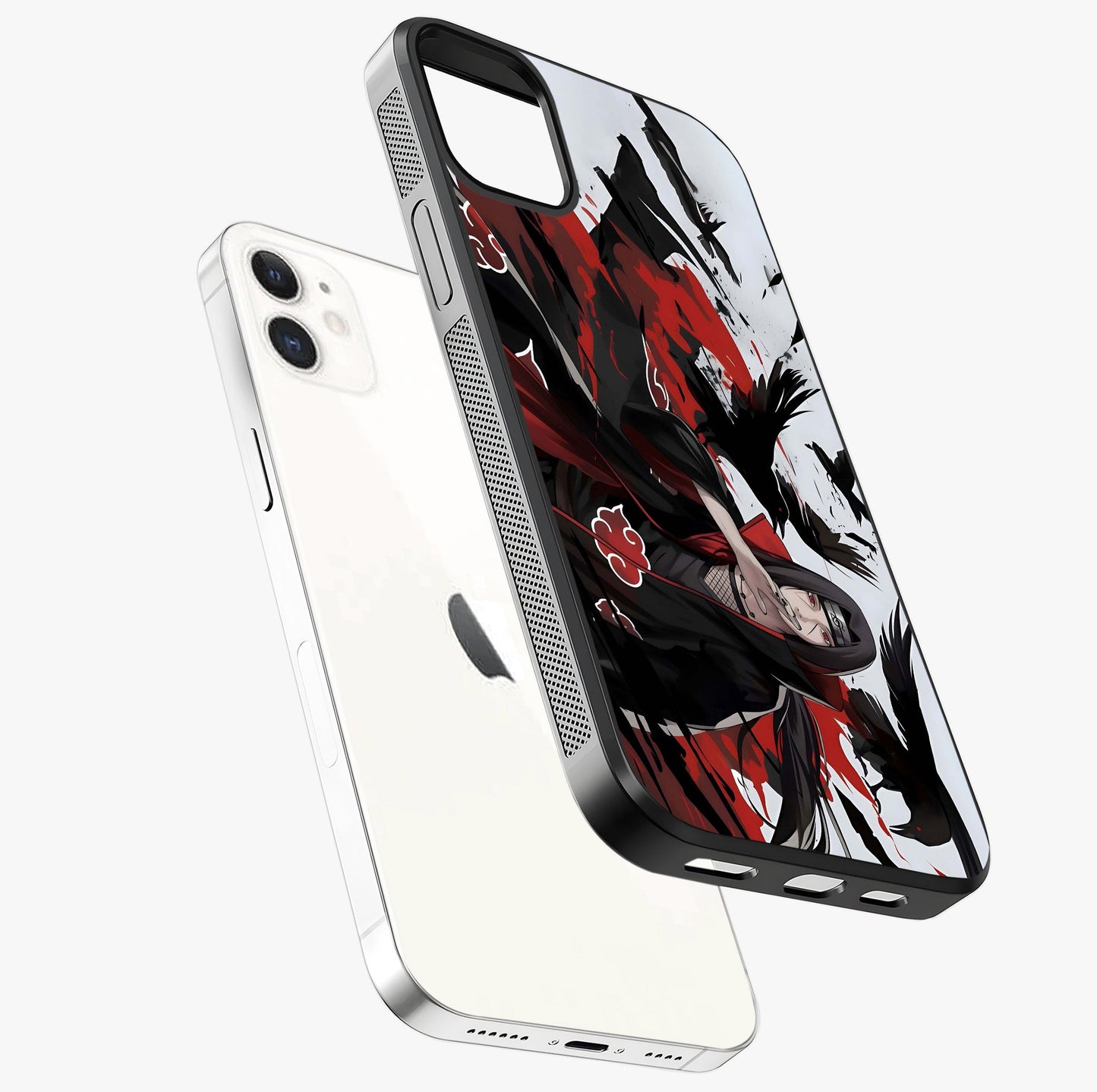Crimson Crow Illusion Glass Case laid diagonally highlighting side profile, edges and glossy glass shine.