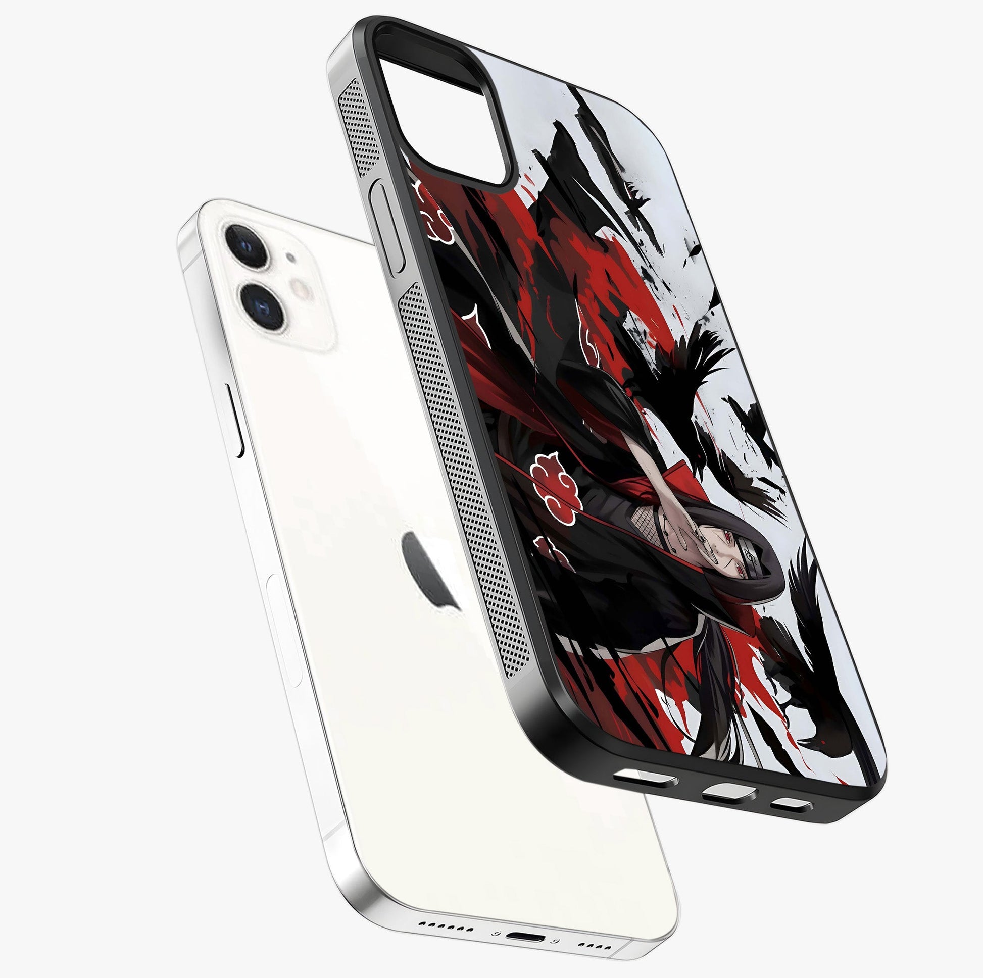 Crimson Crow Illusion Glass Case laid diagonally highlighting side profile, edges and glossy glass shine.