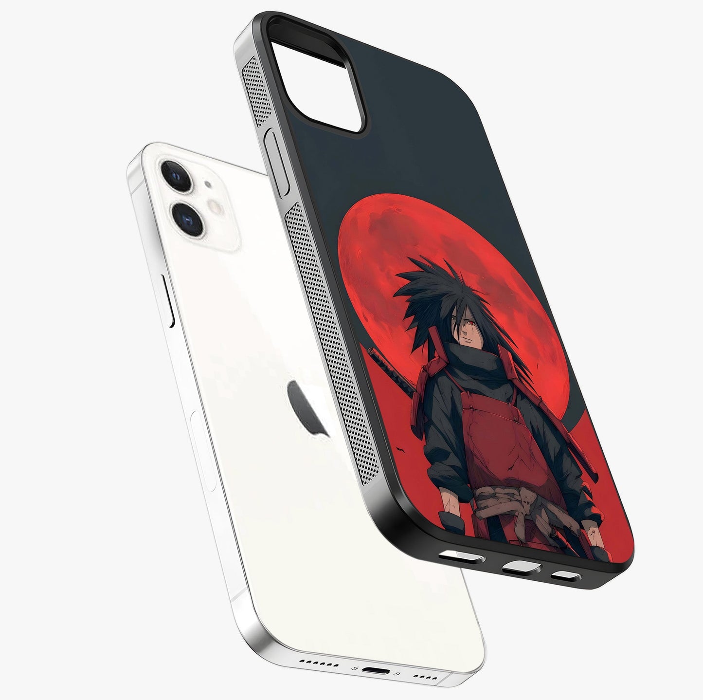 Crimson Moon Warlord Glass Case laid diagonally highlighting side profile, edges and glossy glass shine.