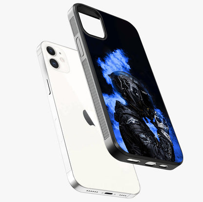 Cyber Sentinel Protocol Glass Case laid diagonally highlighting side profile, edges and glossy glass shine.