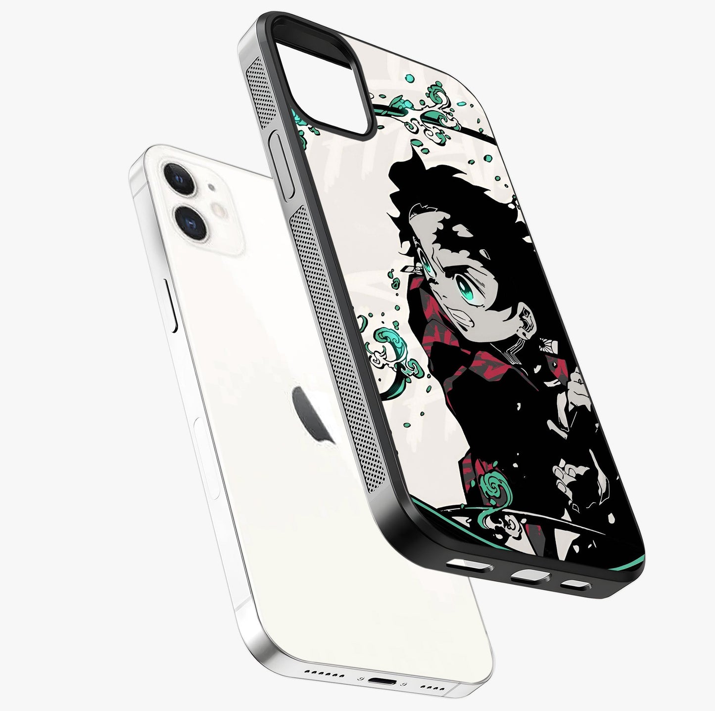Demon Slayer Glass Case laid diagonally highlighting side profile, edges and glossy glass shine.