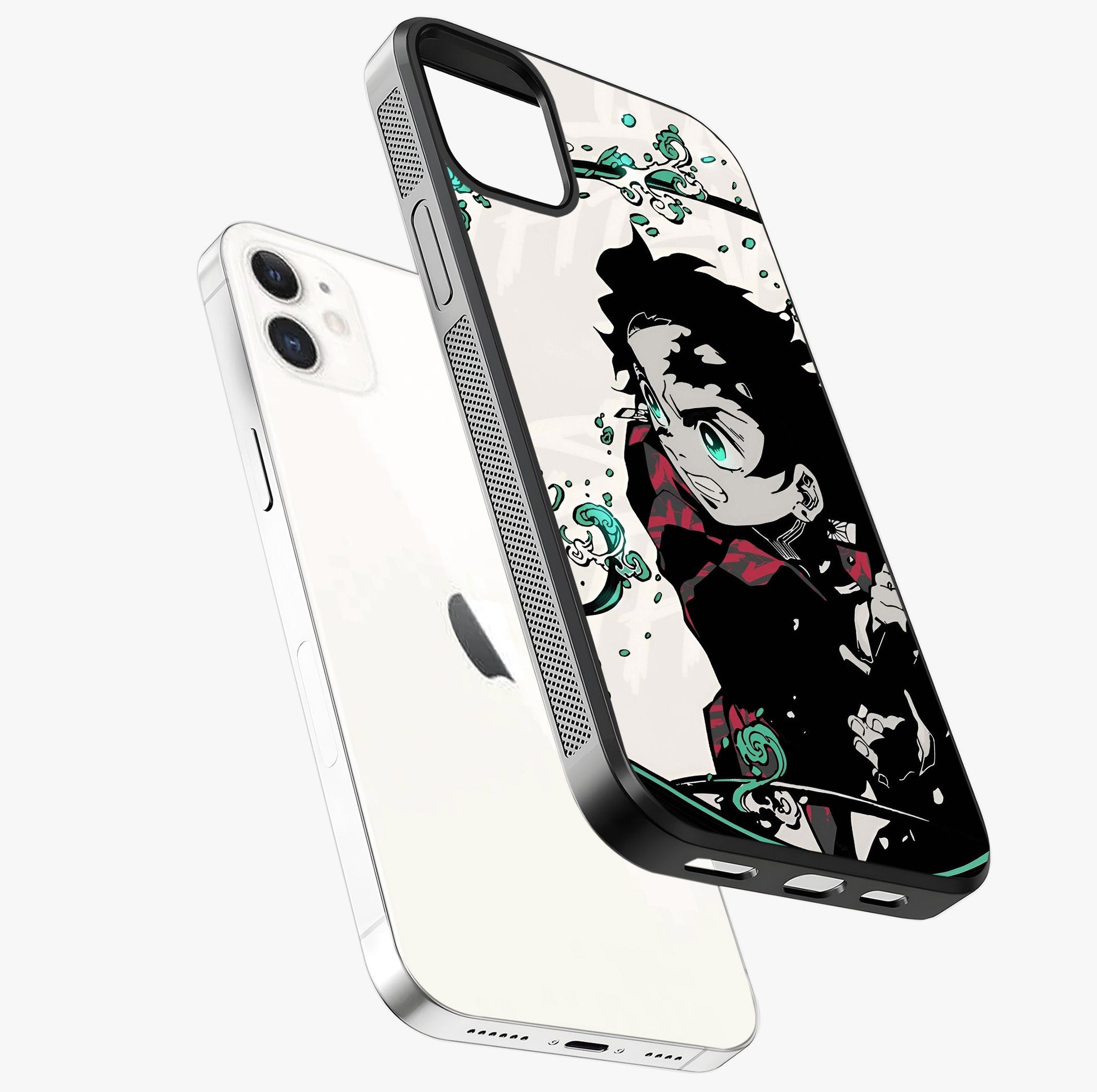 Demon Slayer Glass Case laid diagonally highlighting side profile, edges and glossy glass shine.