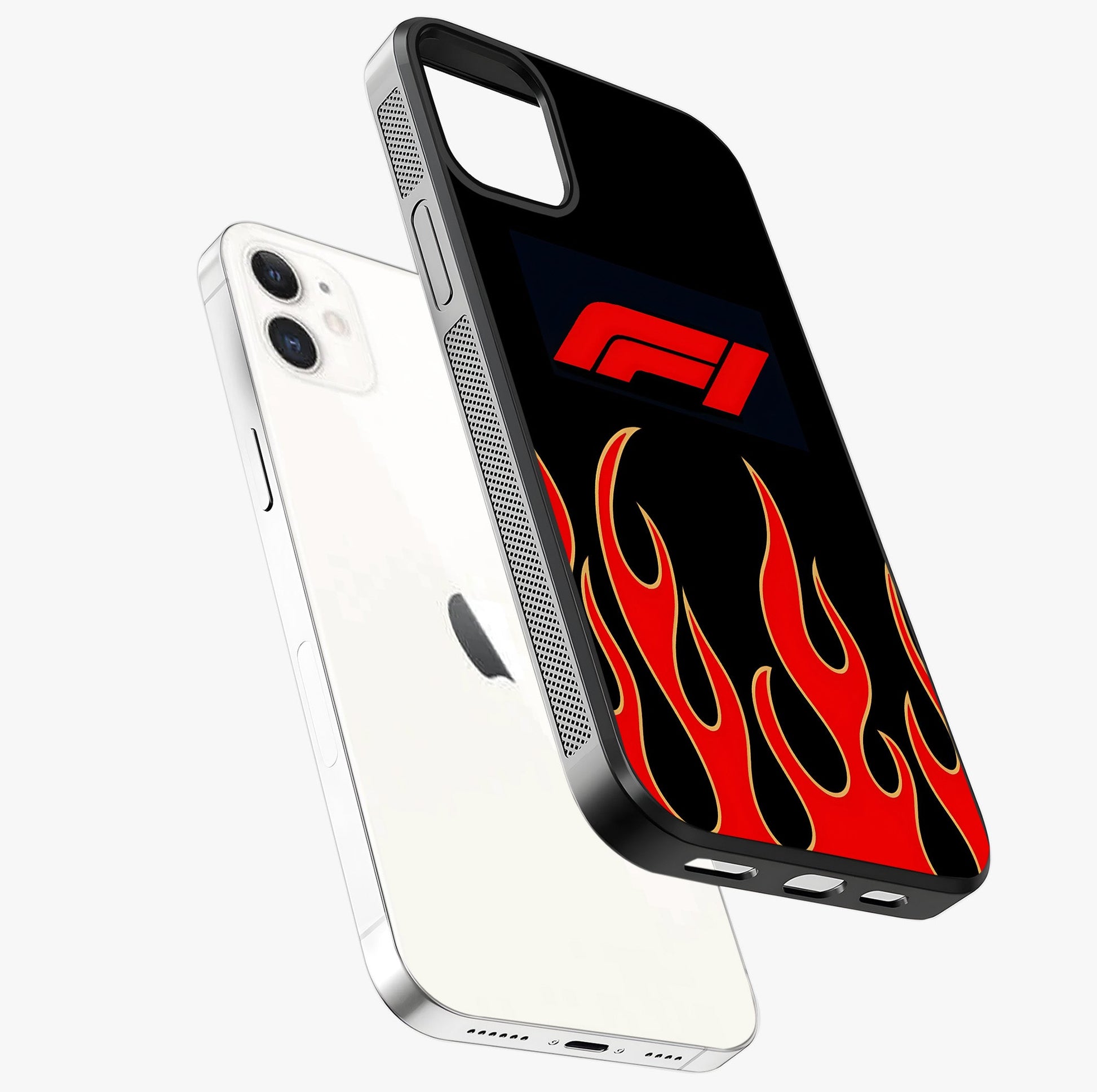Fire F11 Glass Case laid diagonally highlighting side profile, edges and glossy glass shine.